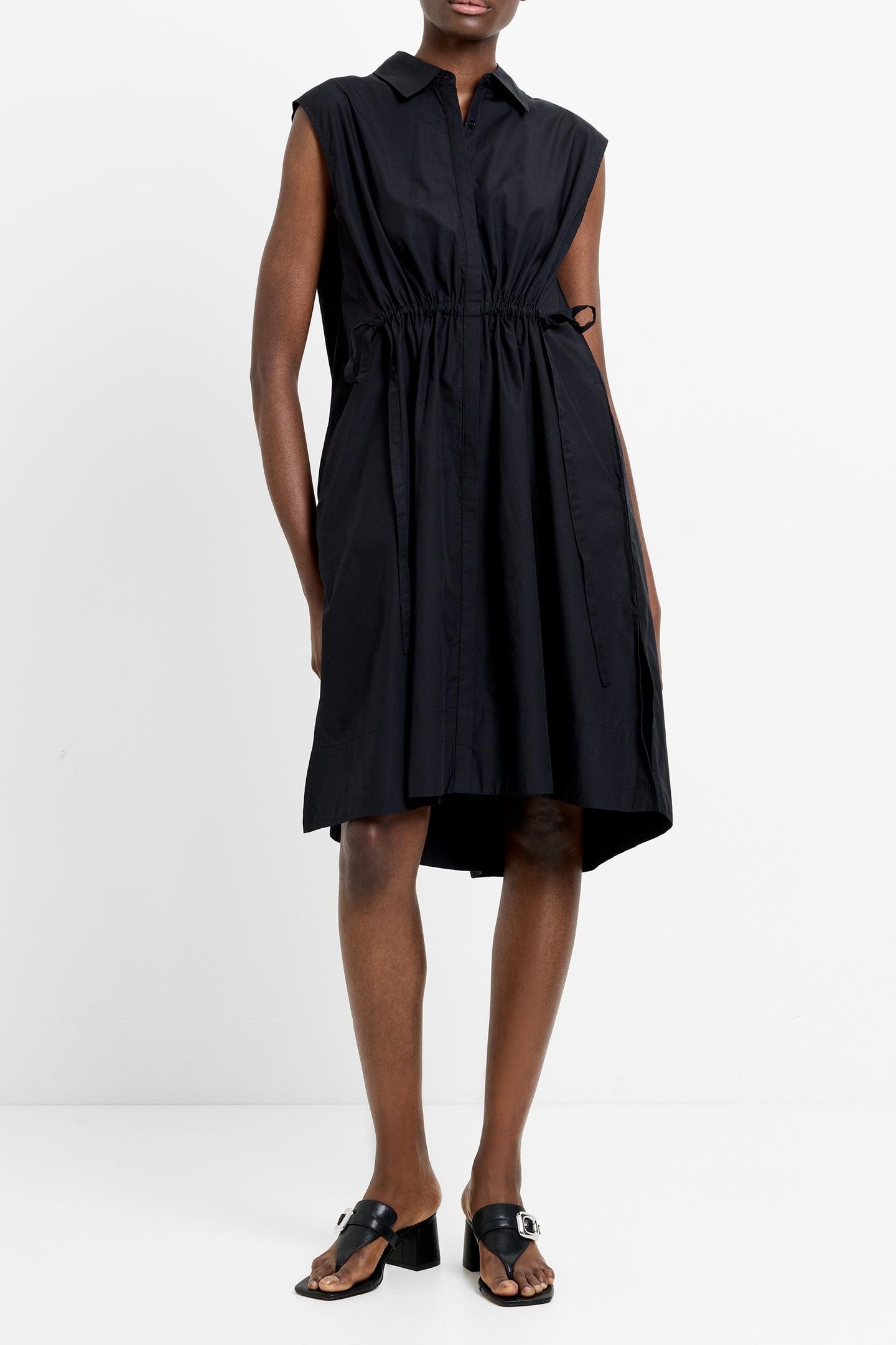 POPLIN TIE SLVLESS DRESS K BLACK 2
