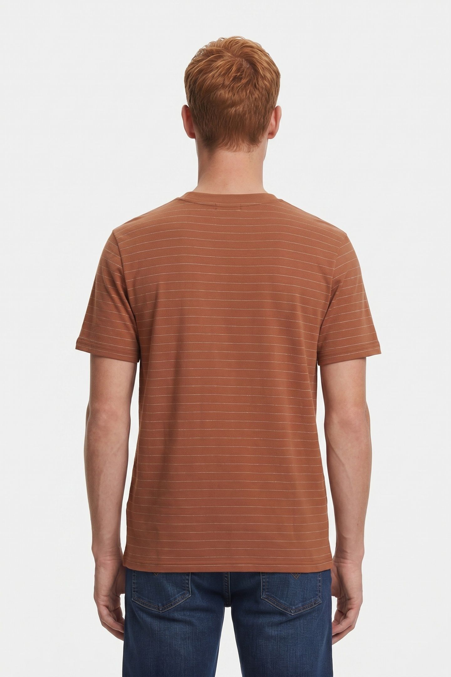 T-SHIRT CREWNECK YARN DYED PIN STRIPE CARAMEL 2
