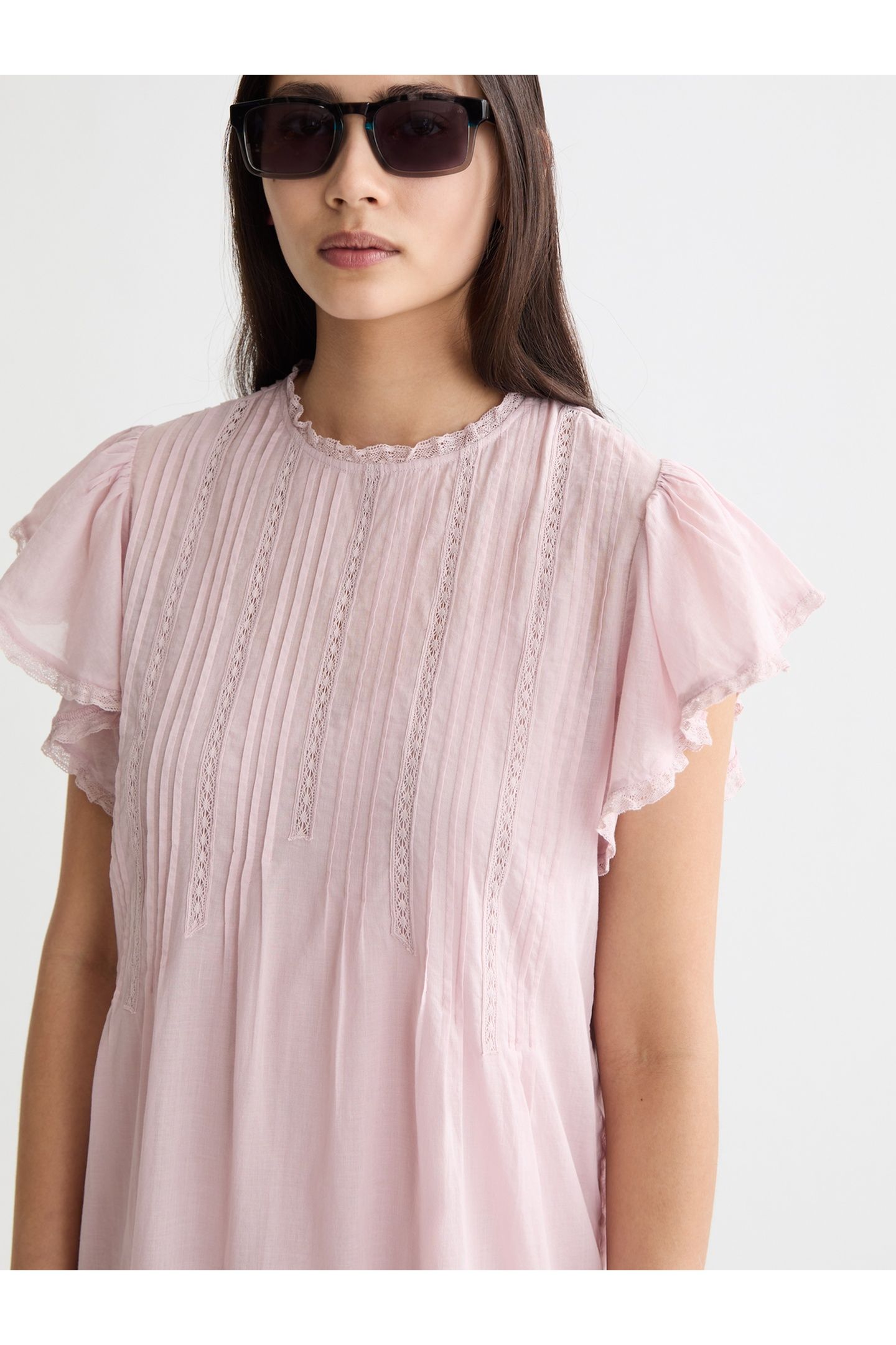 MAXI DRESS WITH PLEATED LACE DETAILS BURNISHED LILAC 5