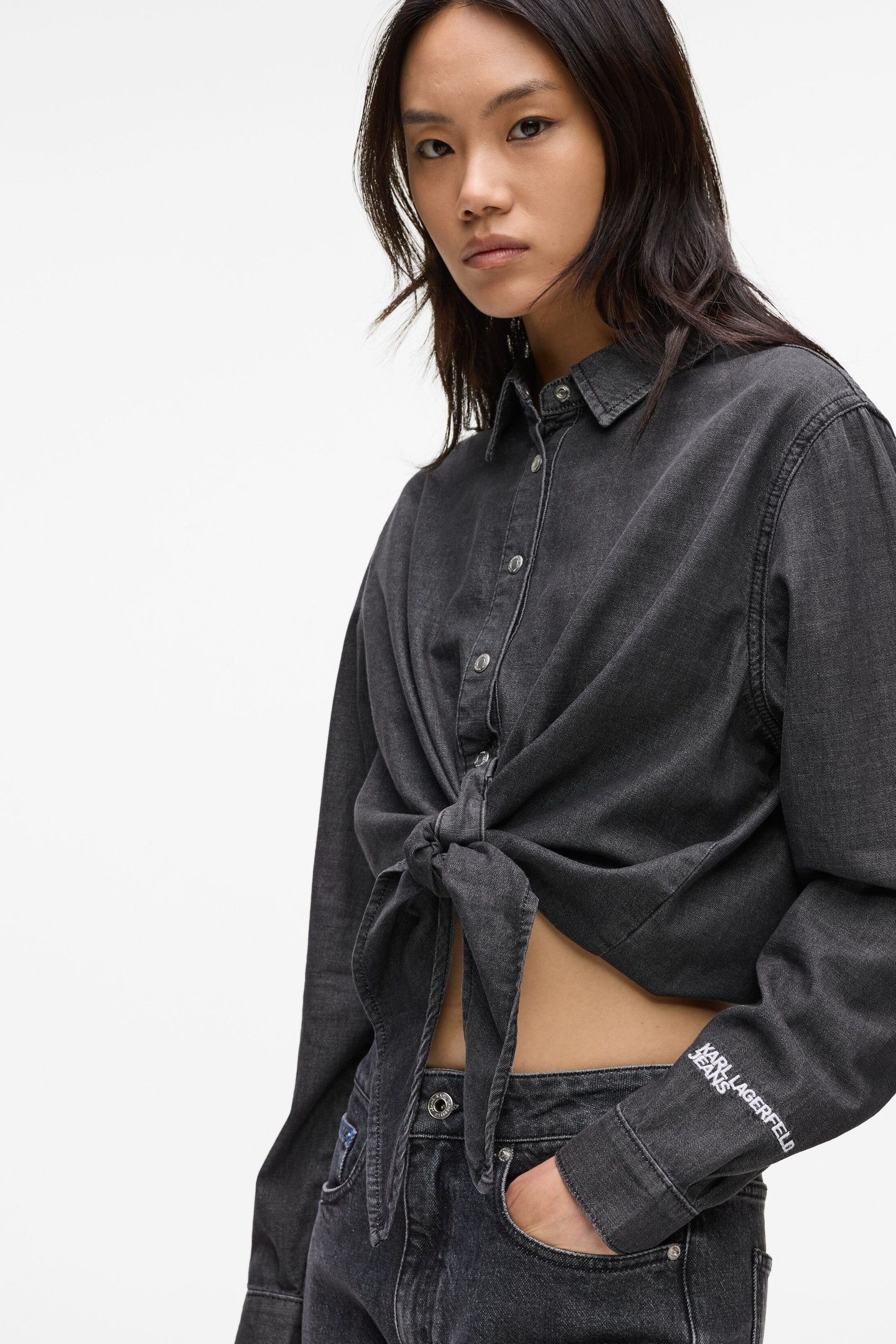 DENIM WRAP BLOUSE WASHED BLACK 6