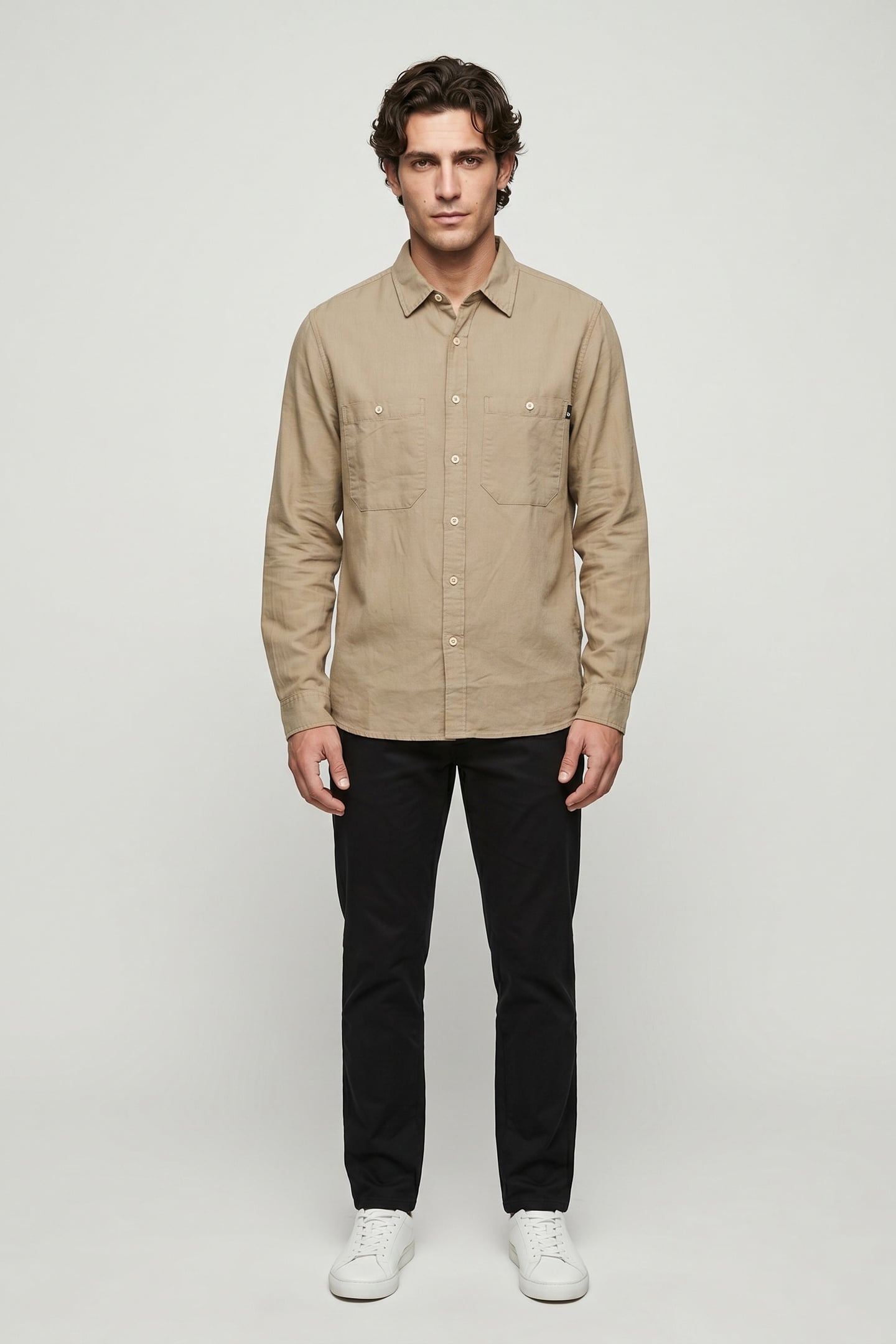COTTON/LINEN POCKET LS SHIRT LEMON PEPPER 2