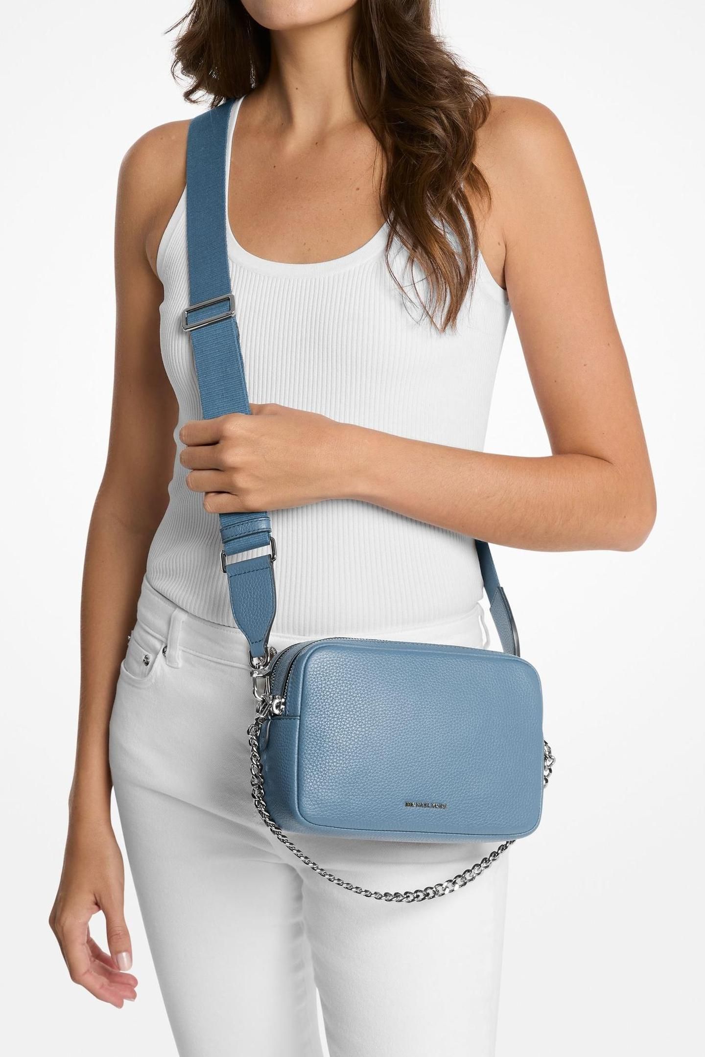 MEDIUM DOUBLE ZIP CHAIN CAMERA CROSSBODY CHAMBRAY 1