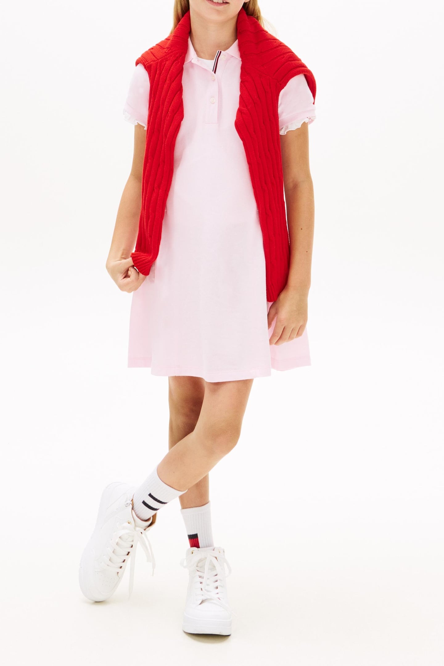 GIRLS PLEATED POLO DRESS PEARLY PINK 1