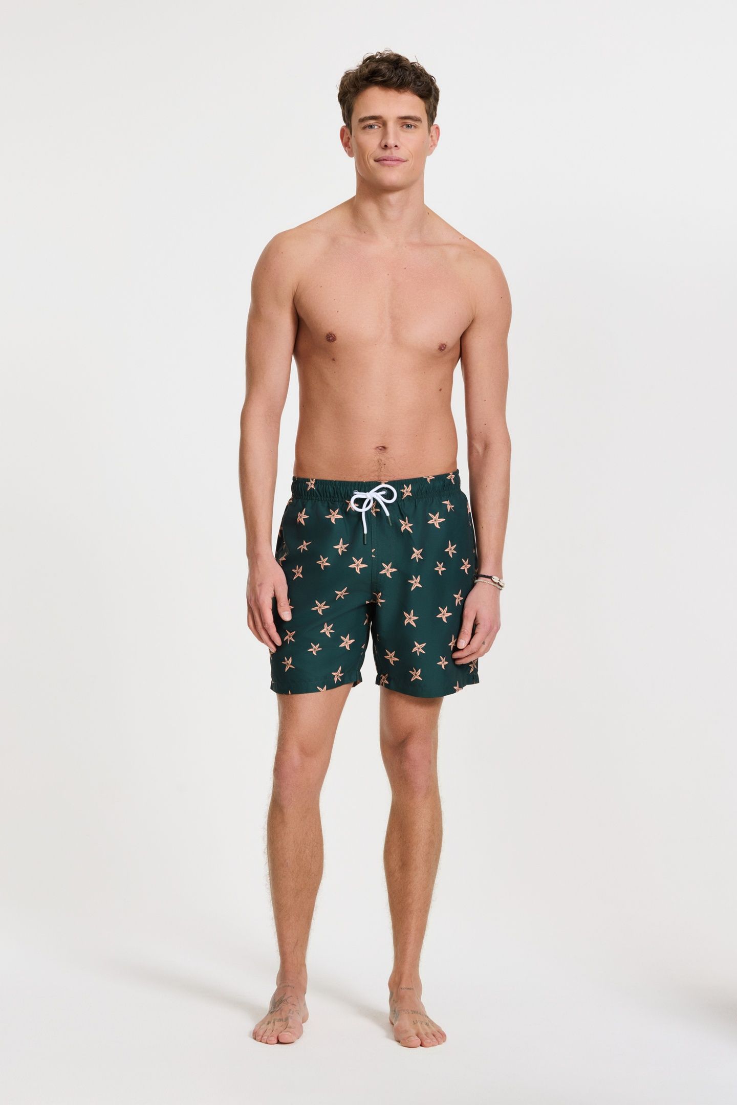 MIKE SWIM SHORTS 7 INCH STARFISHES GREEN LEAF MINI STARFISH 1