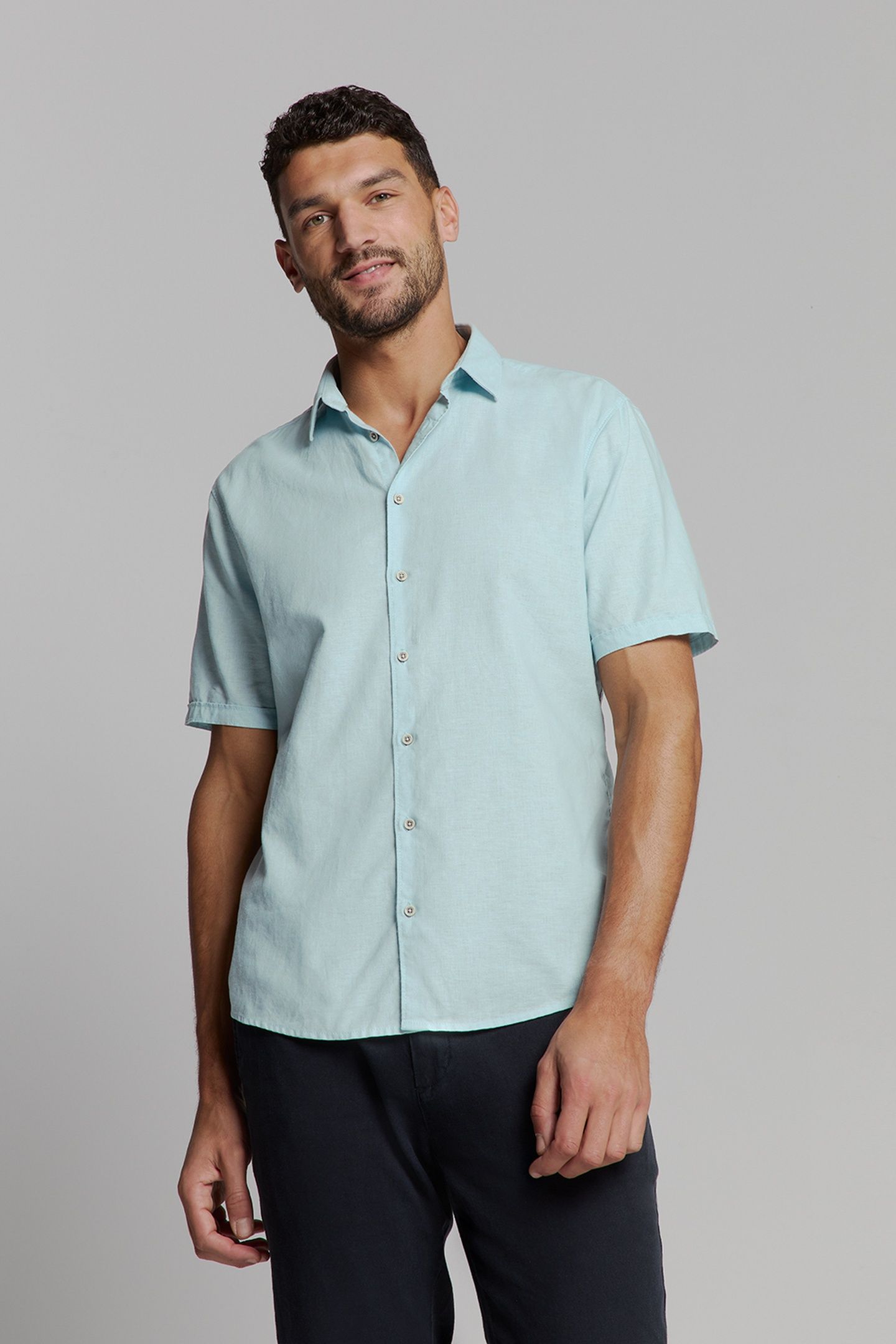 SHIRT SHORT SLEEVE SOLID WITH LINEN ICE 1
