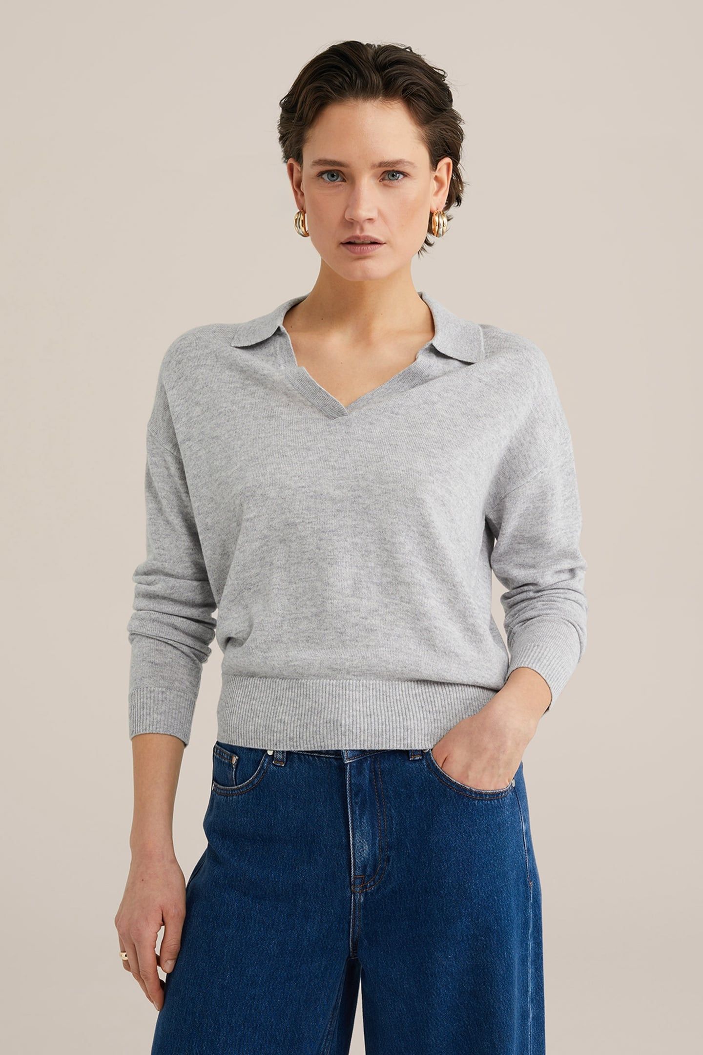 KNITTED PULLOVER LIGHT GREY 1