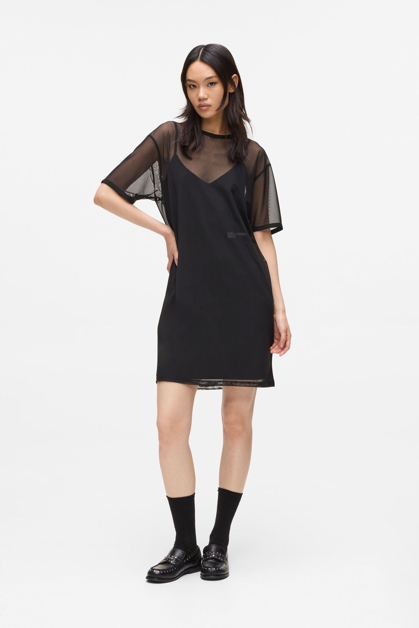 JERSEY X MESH DRESS BLACK 1