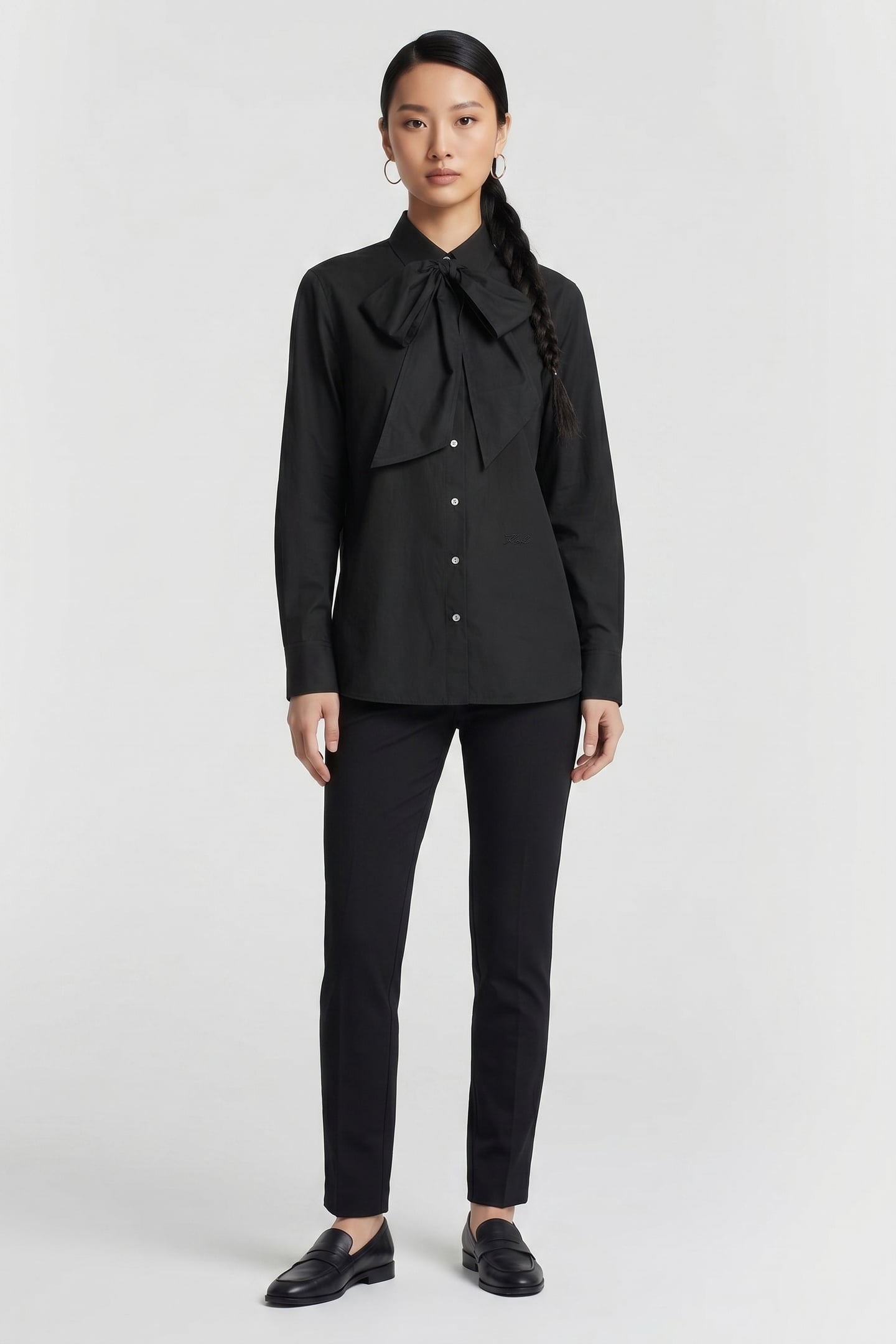 RETRO POPLIN BOW BLOUSE BLACK 1