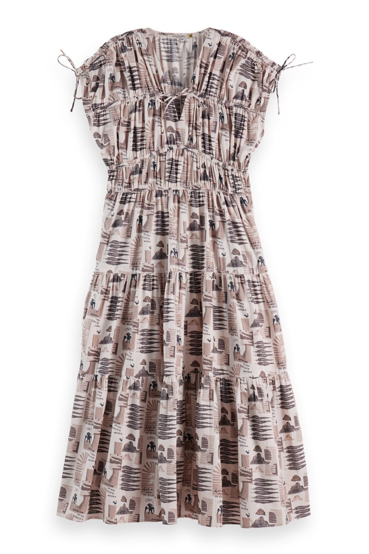 GATHERED MIDI DRESS WITH TIED DETAILS ART DEPT COLLAGE GREY 5