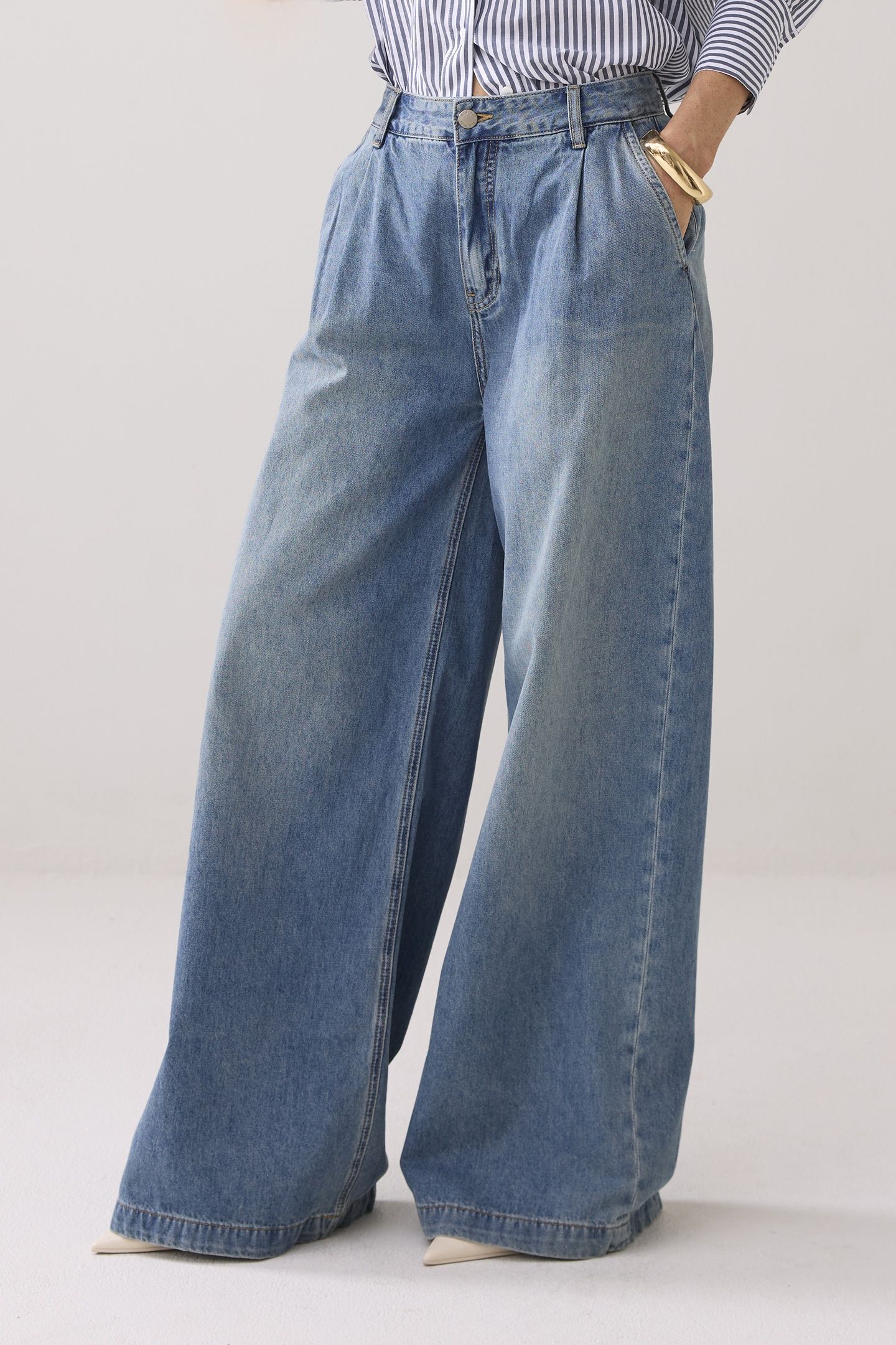 WIDE LEG JEANS VINTAGE COTTON TWILL DENIM 1