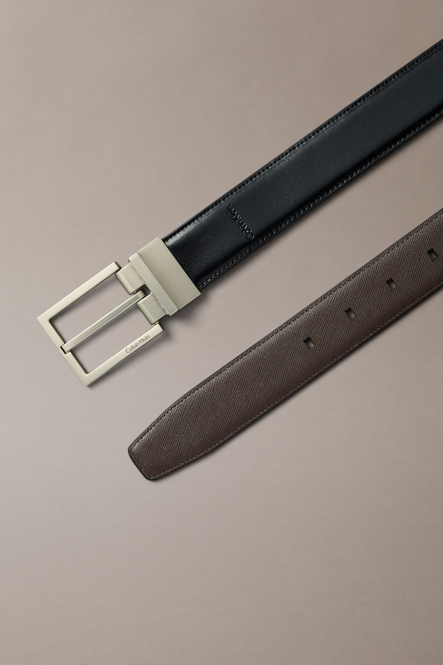 SQUARE BUCKLE SMOOTH BELT BLACK/DARK BROWN/BRUSHED NICKEL 2
