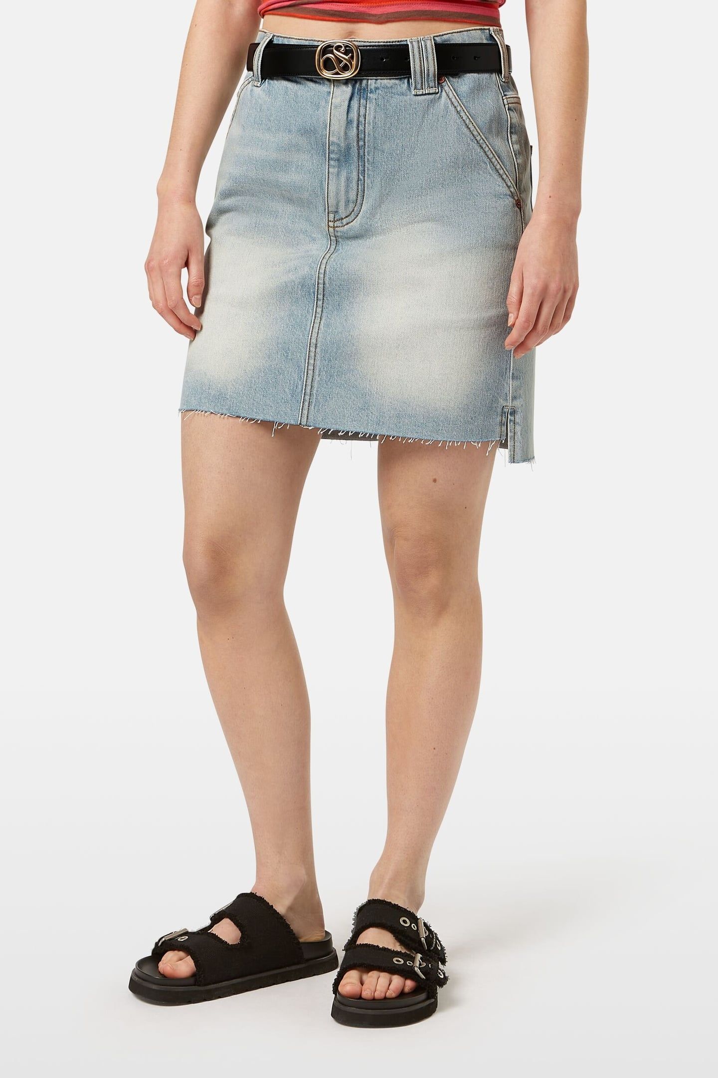 EASY DENIM MINI SKIRT WITH WORKER DETAILS LIGHT WASHED INDIG 1