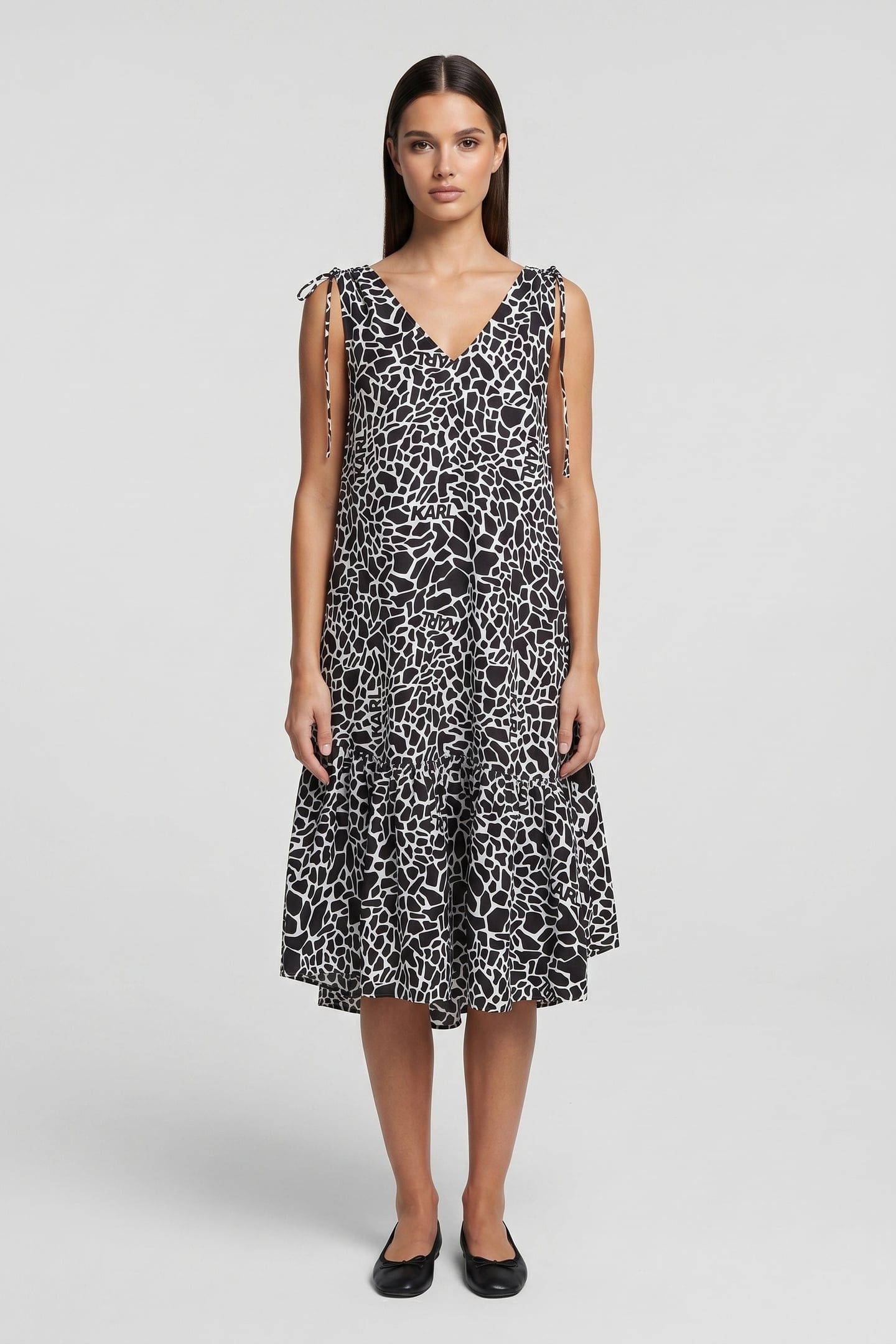 LINEN BLEND DRESS GIRAFFE BLACK/WHITE 1