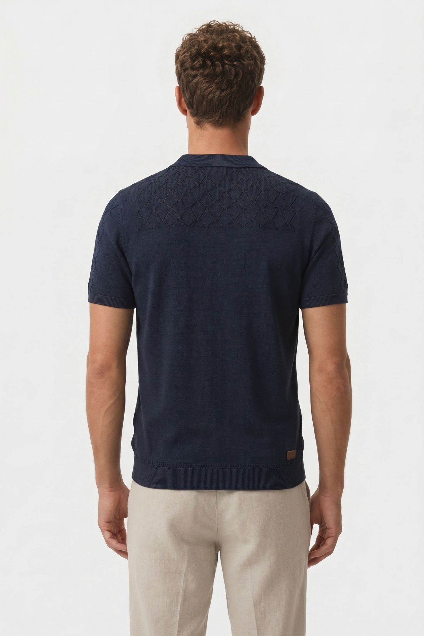 PULLOVER SHORT SLEEVE FULL BUTTON POLO SOLID JACQUARD NIGHT 2