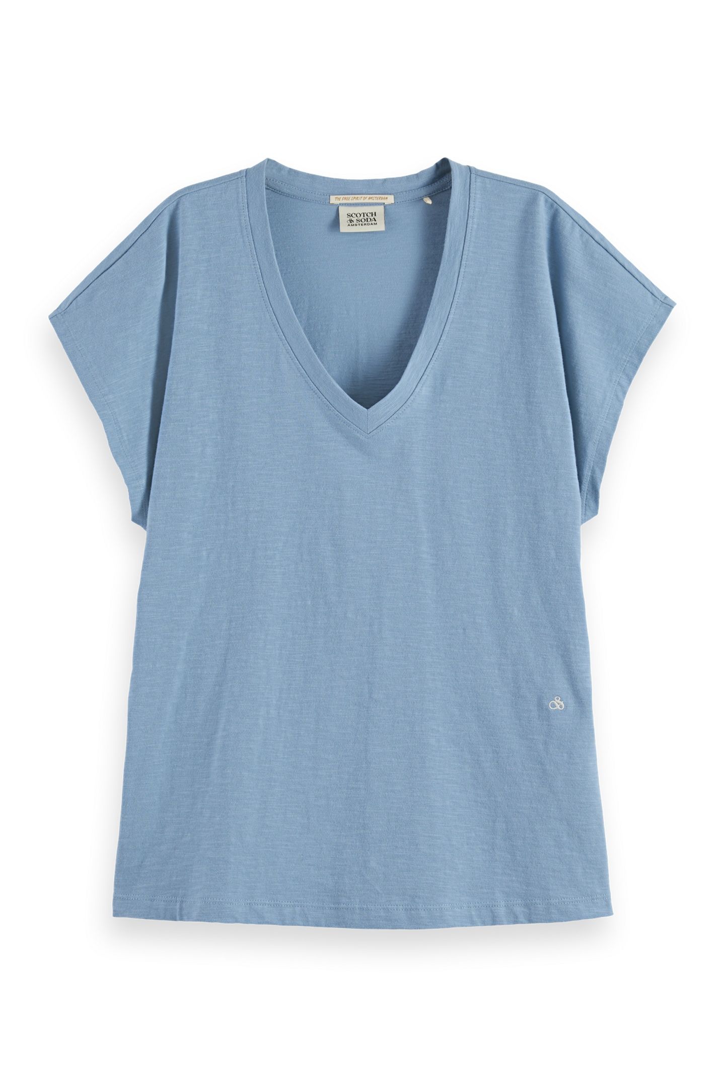 SLUB V-NECK T-SHIRT FADED DENIM 4