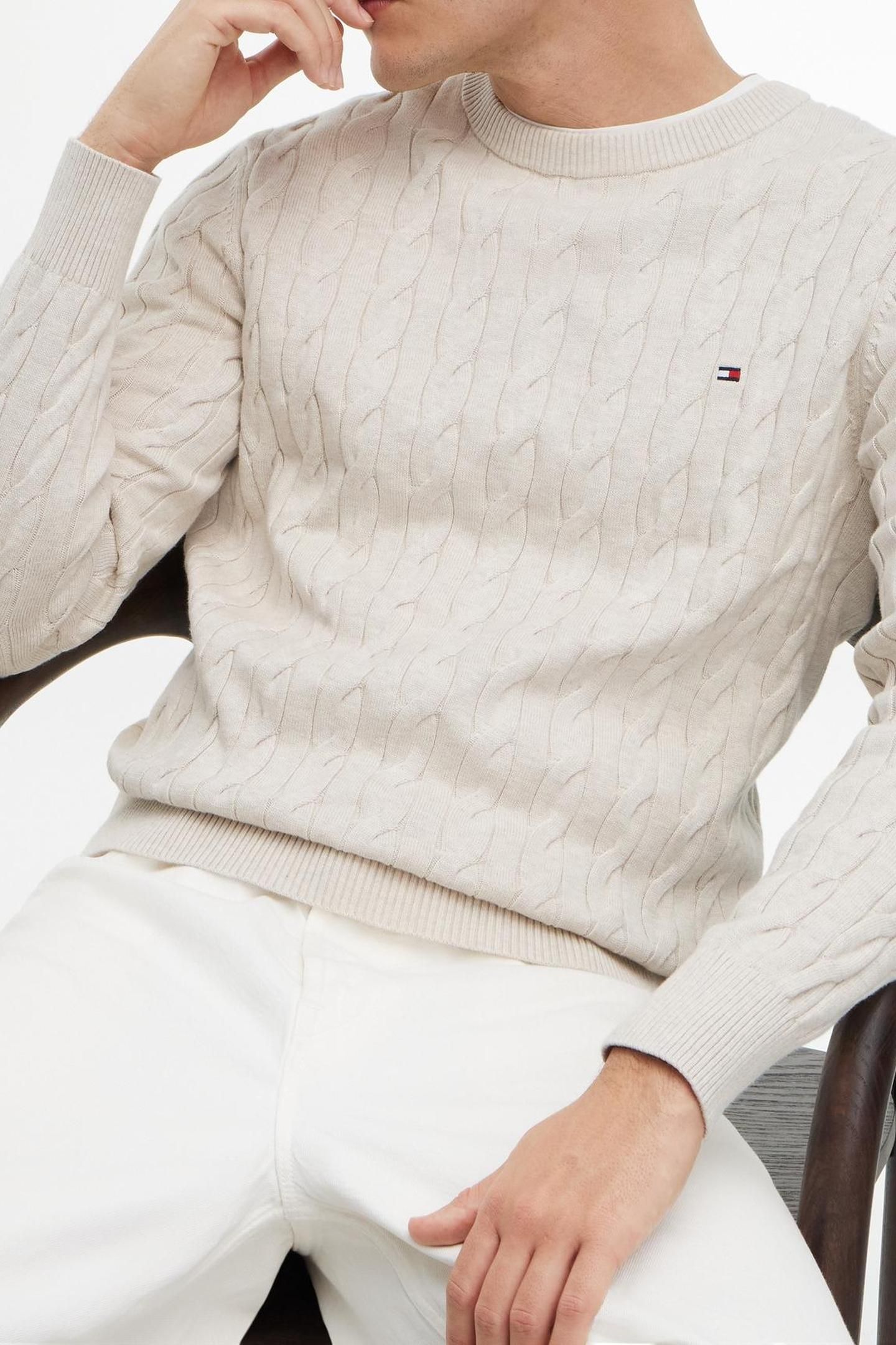 CLASSIC COTTON CABLE SWEATER HEATHERED OATMILK 5