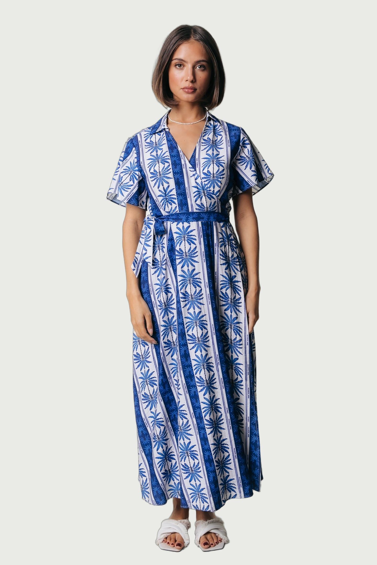 AVA PALM COLLAR REAL WRAP MAXI DRESS SS BRIGHT BLUE 1