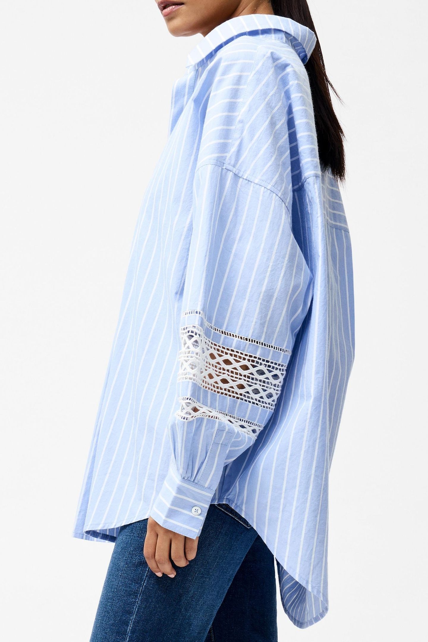 CAMBRIA COTTON STR TRIM SHIRT BLUE/WHITE 2
