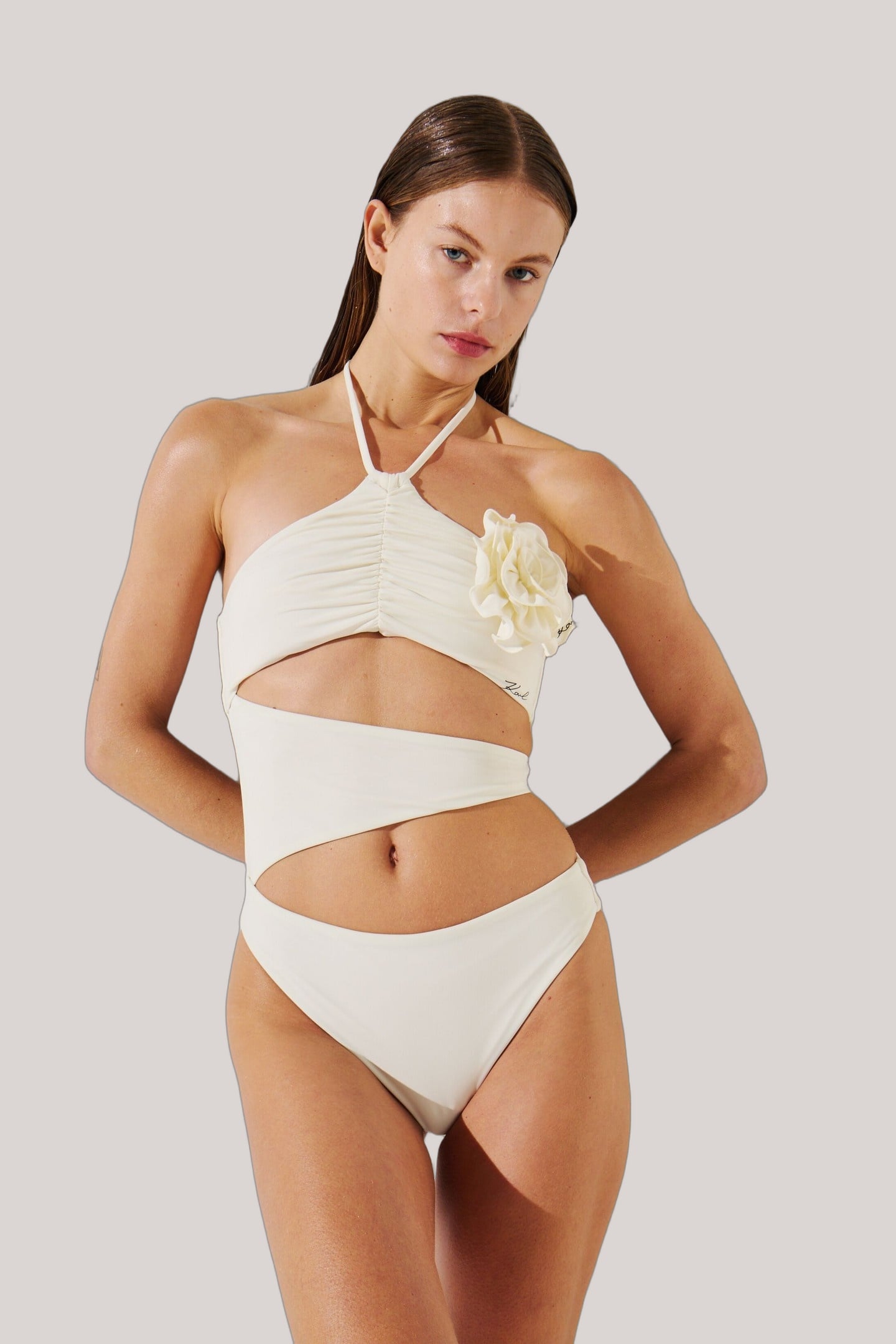 KARL DNA FLOWER SWIMSUIT CANNOLI CREAM 1