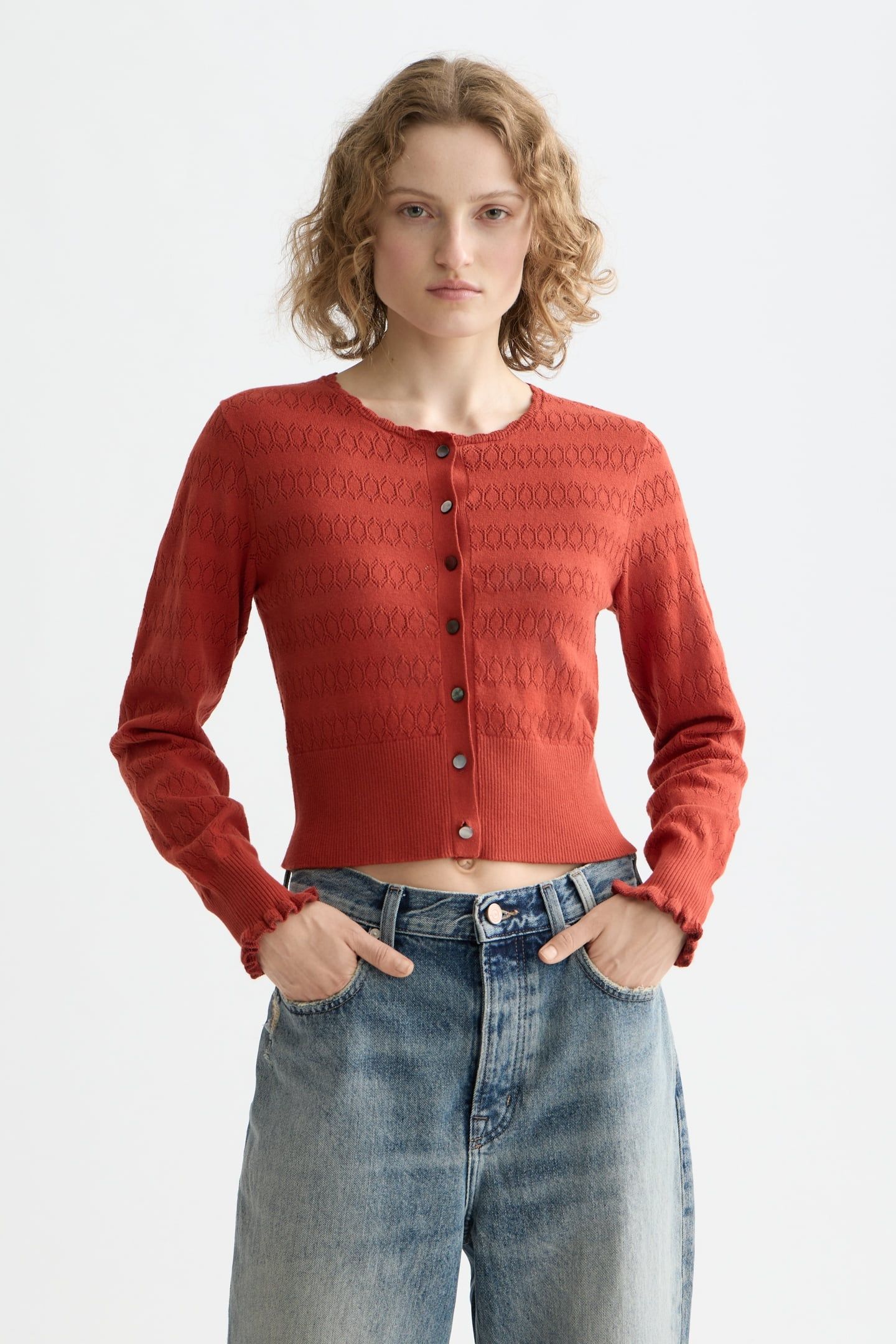 POINTELLE KNITTED CARDIGAN KETCHUP 1