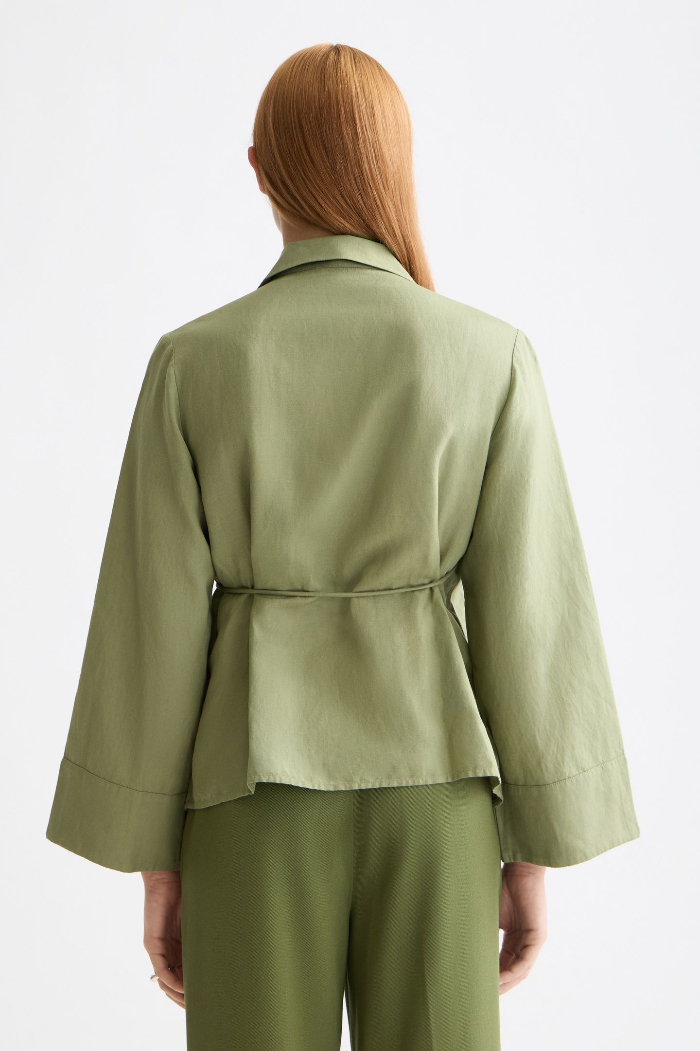 WRAP SHIRT WITH TIE CLOSURE OIL GREEN 3