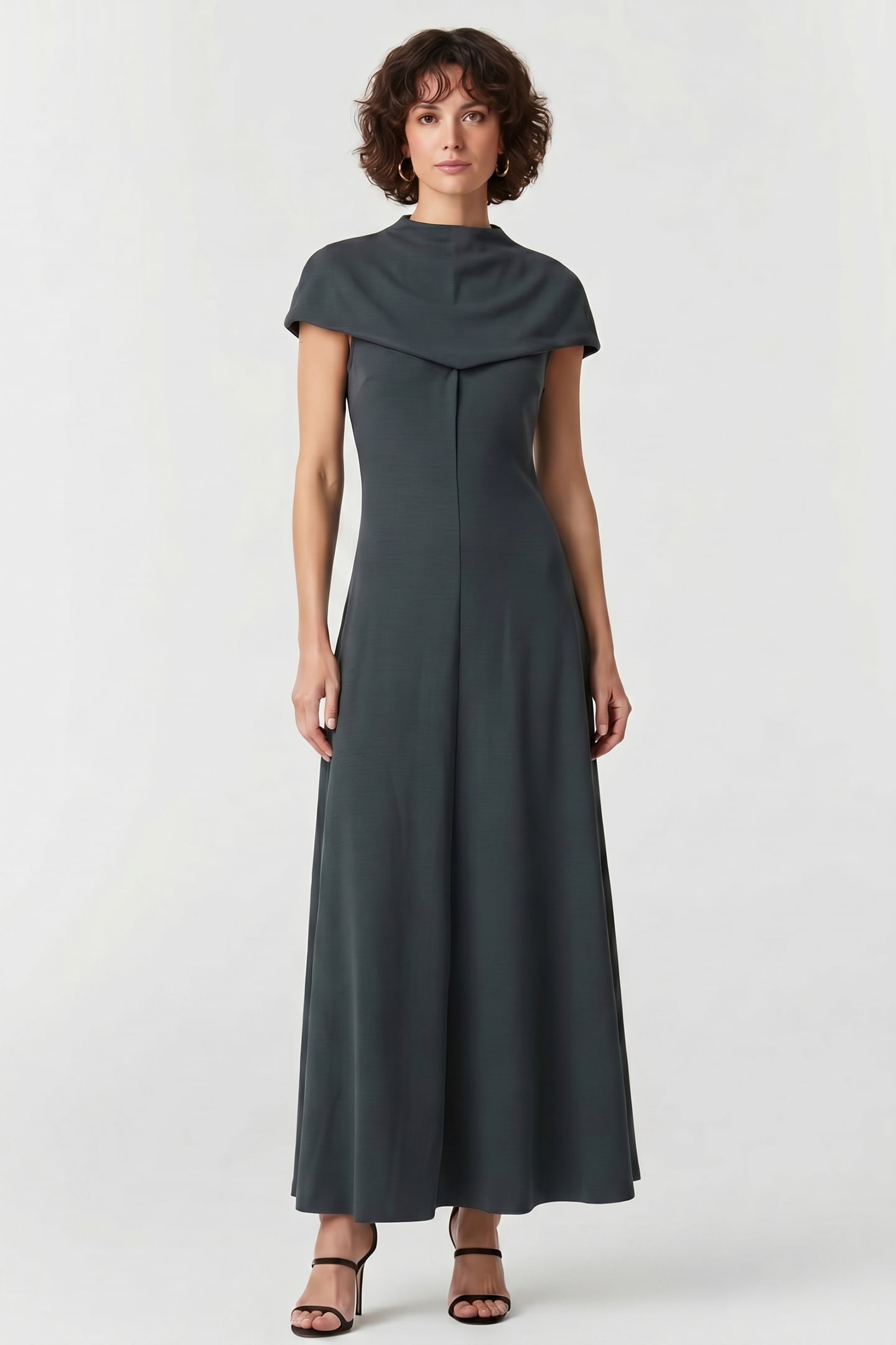 KNITTED CAP SLEEVE MAXI DRESS TEAL 1