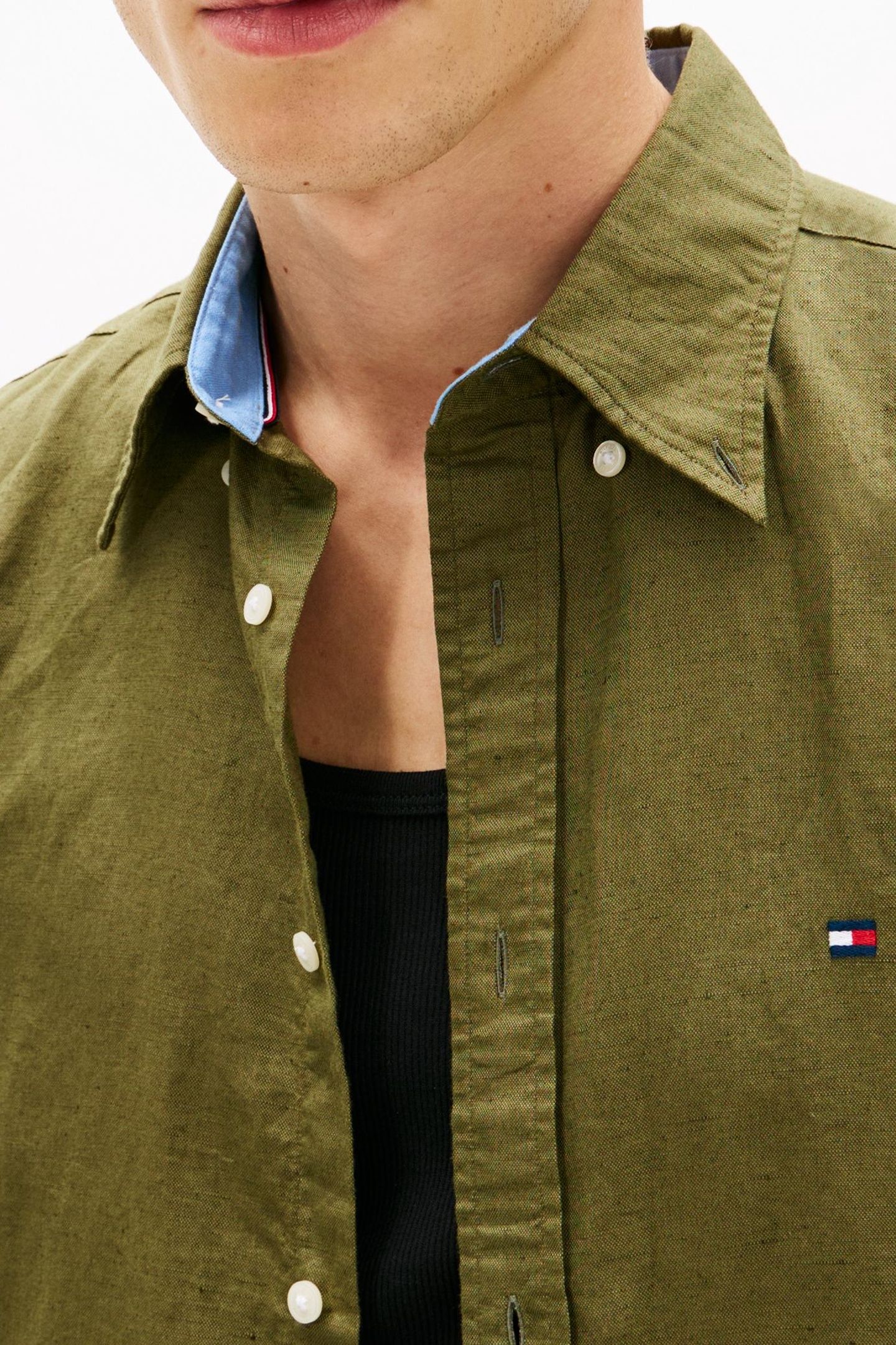 LINEN BLEND SOLID SS SHIRT DARK ARTICHOKE 5