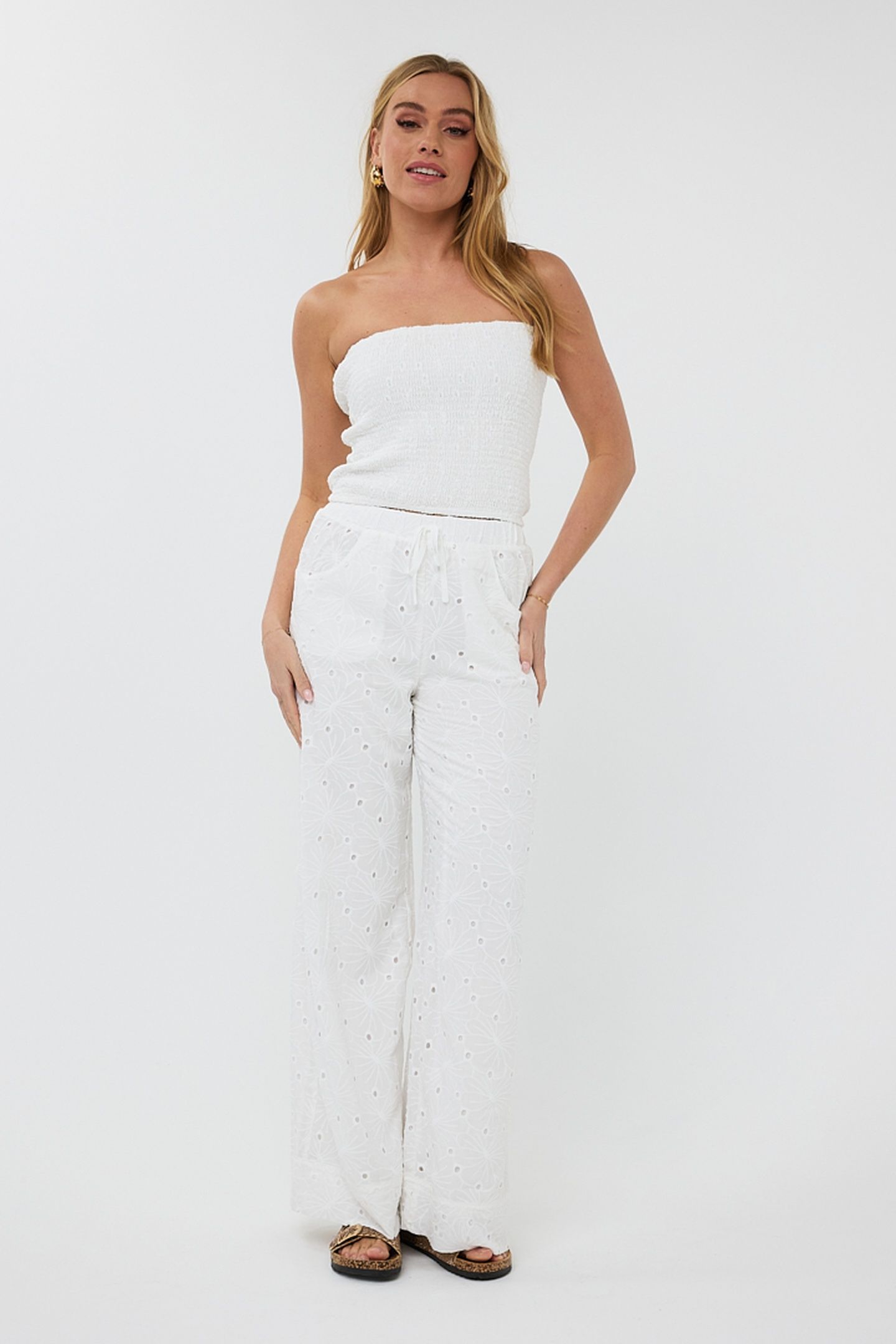 TROUSERS EMBROIDERY FLOWER OFF WHITE 2