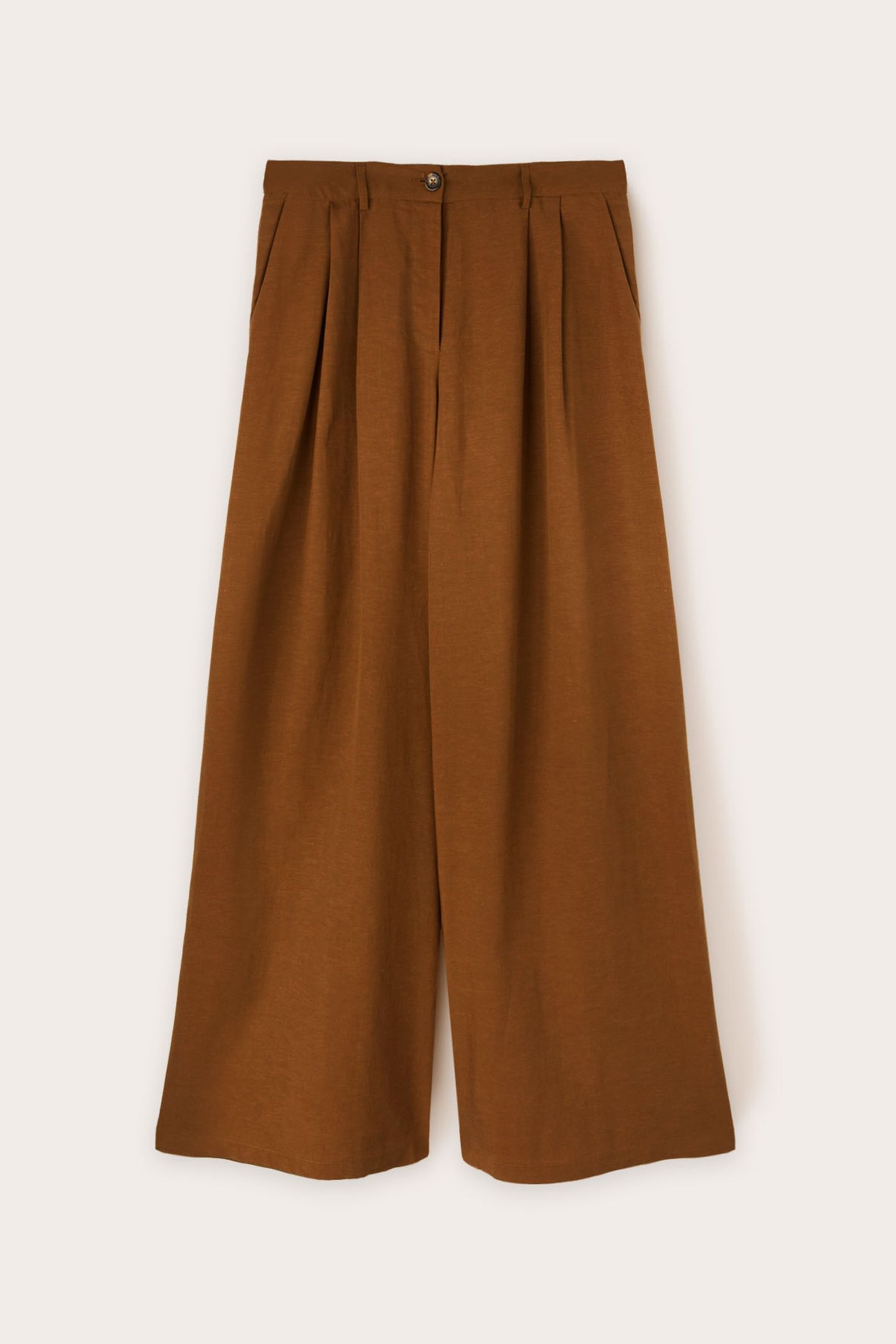 PLEATED PALAZZO TROUSERS IN LYOCELL BLEND BROWN 4