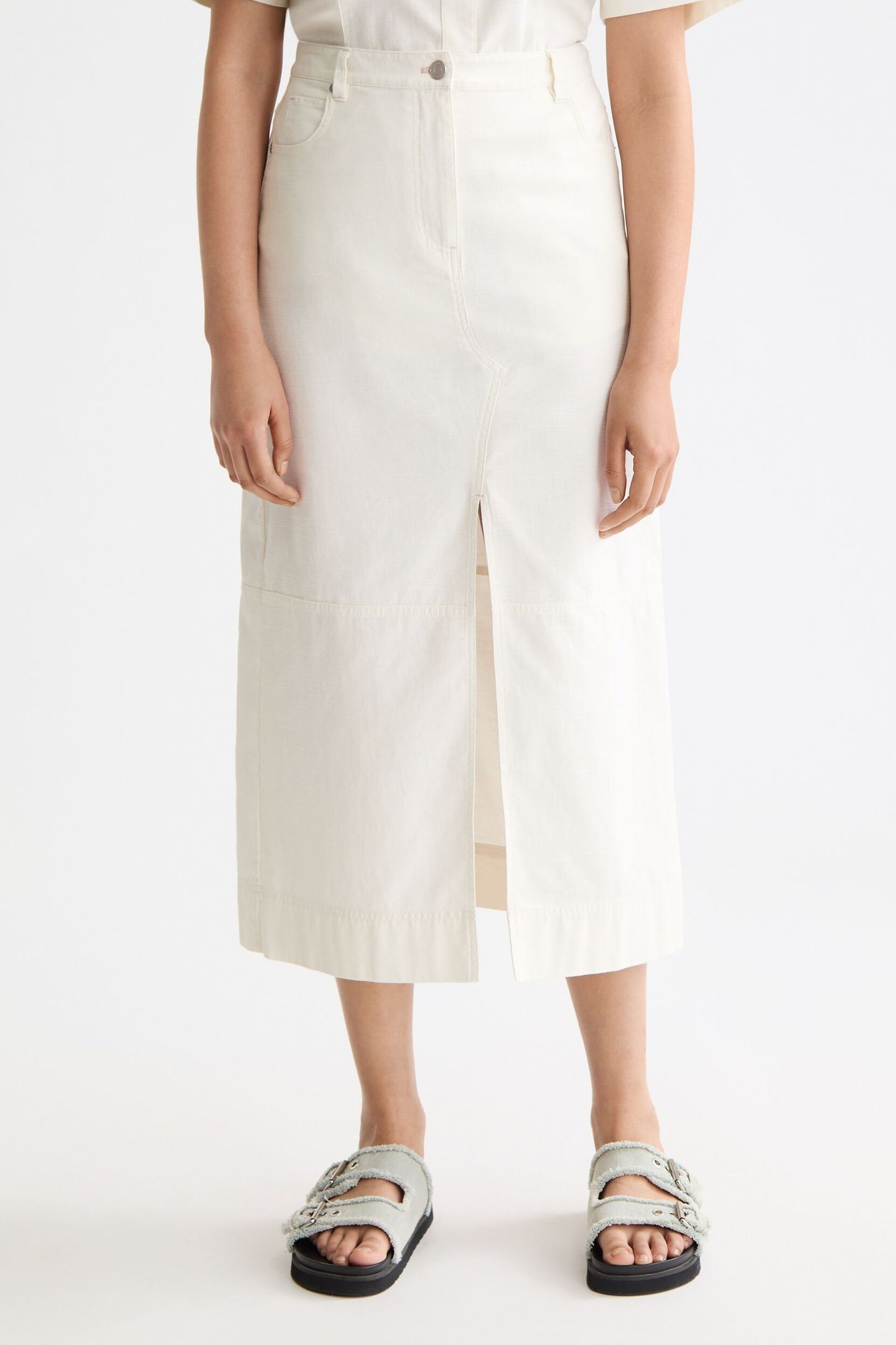 WORKWEAR MIDI SKIRT WITH FRONT SLIT EGGNOG 3