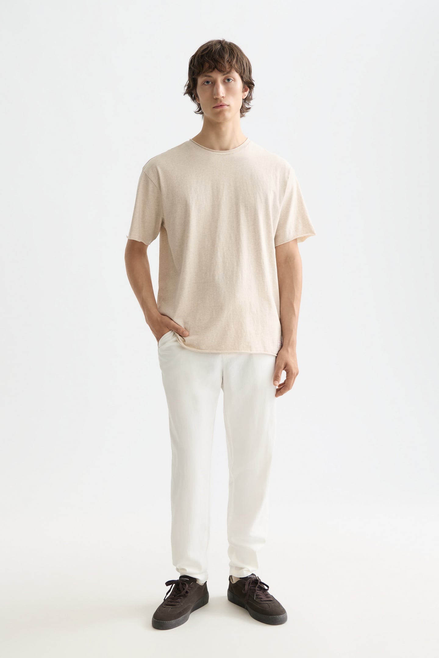 RAW-EDGED RELAXED-FIT GARMENT-DYED T-SHIRT OATMEAL MELANGE 2