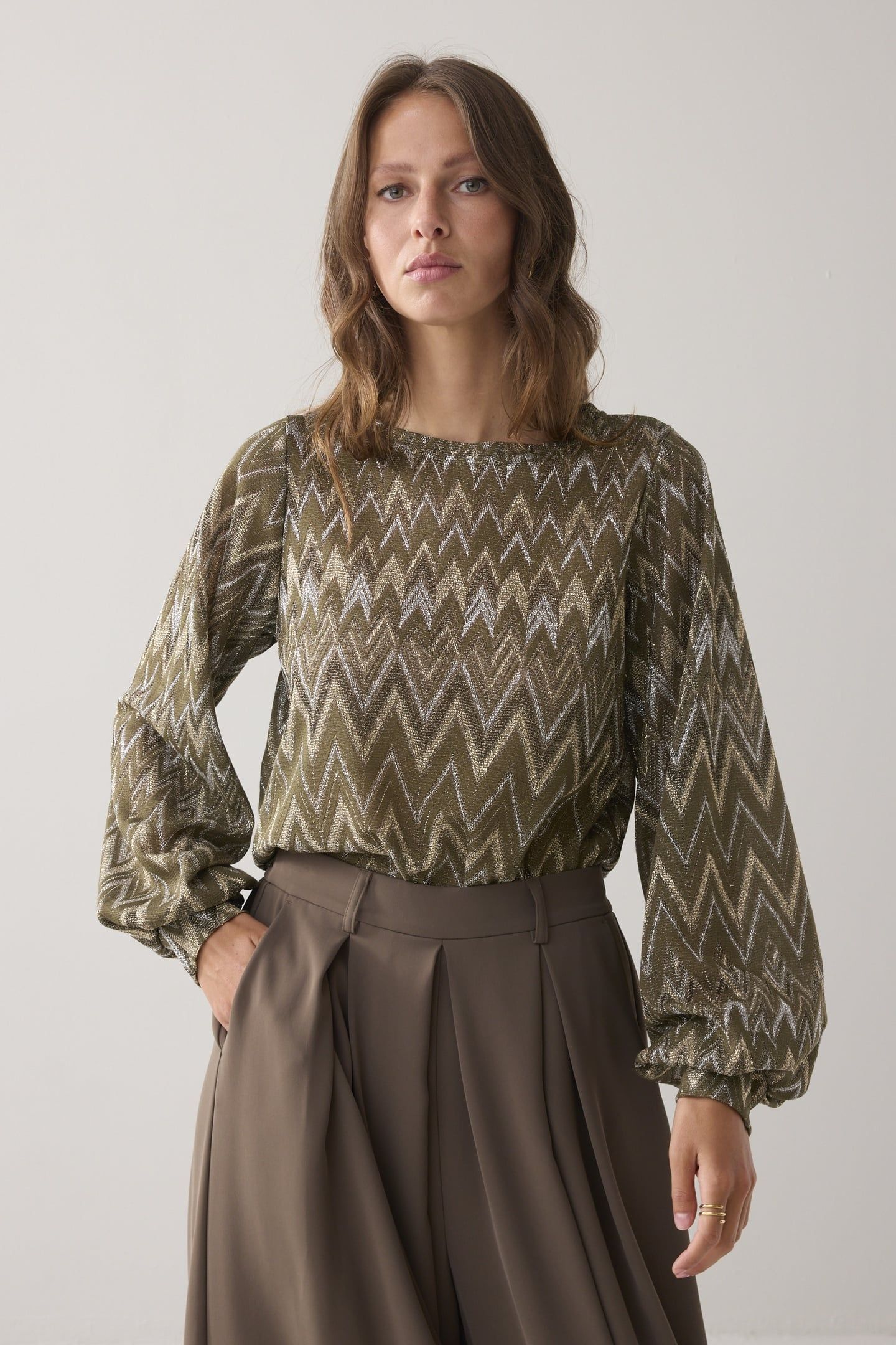 TOP LONG SLEEVE ZIG ZAG LUREX DARK CAMO 1