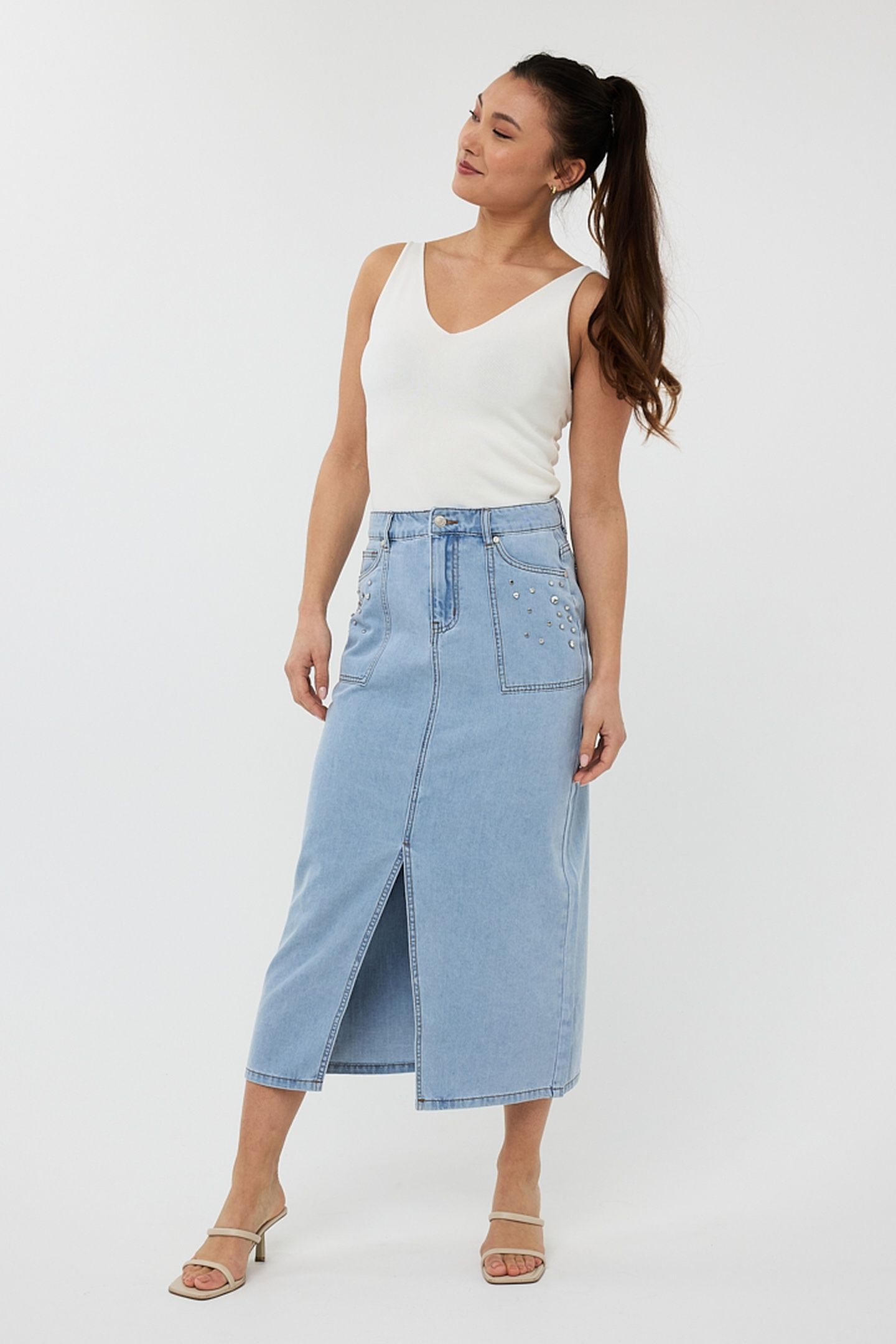 SKIRT MAXI EMBELLISHED JEANS BLUE 1