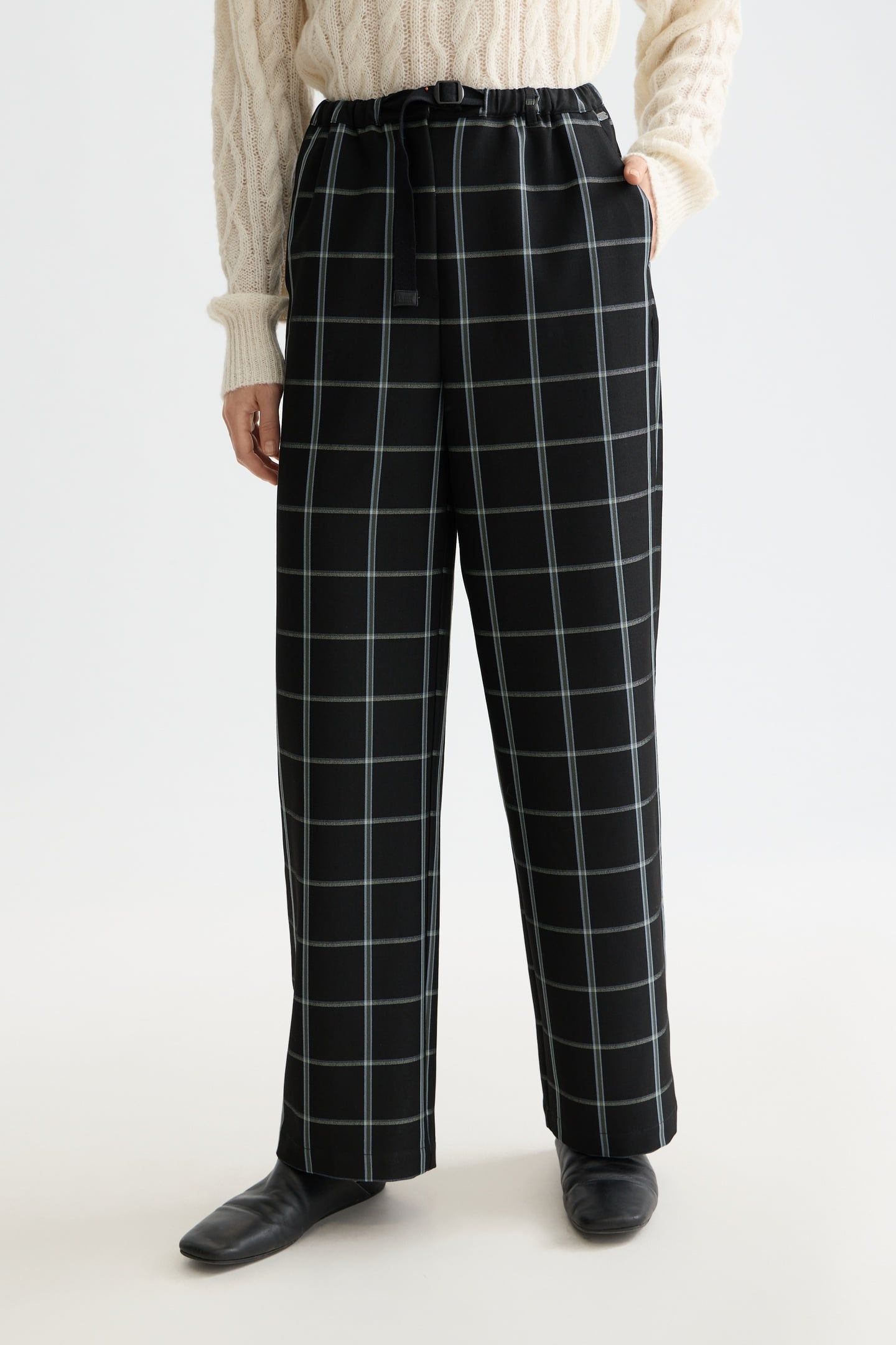 EZRA - HIGH RISE DRAWSTRING PANT METEORITE WINDOW PANE CHECK 1