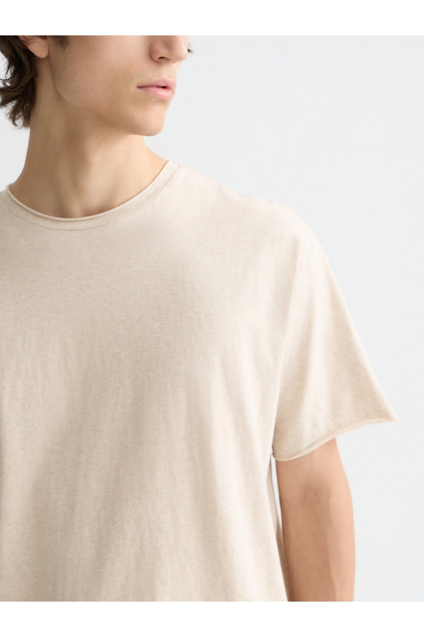 RAW-EDGED RELAXED-FIT GARMENT-DYED T-SHIRT OATMEAL MELANGE 6