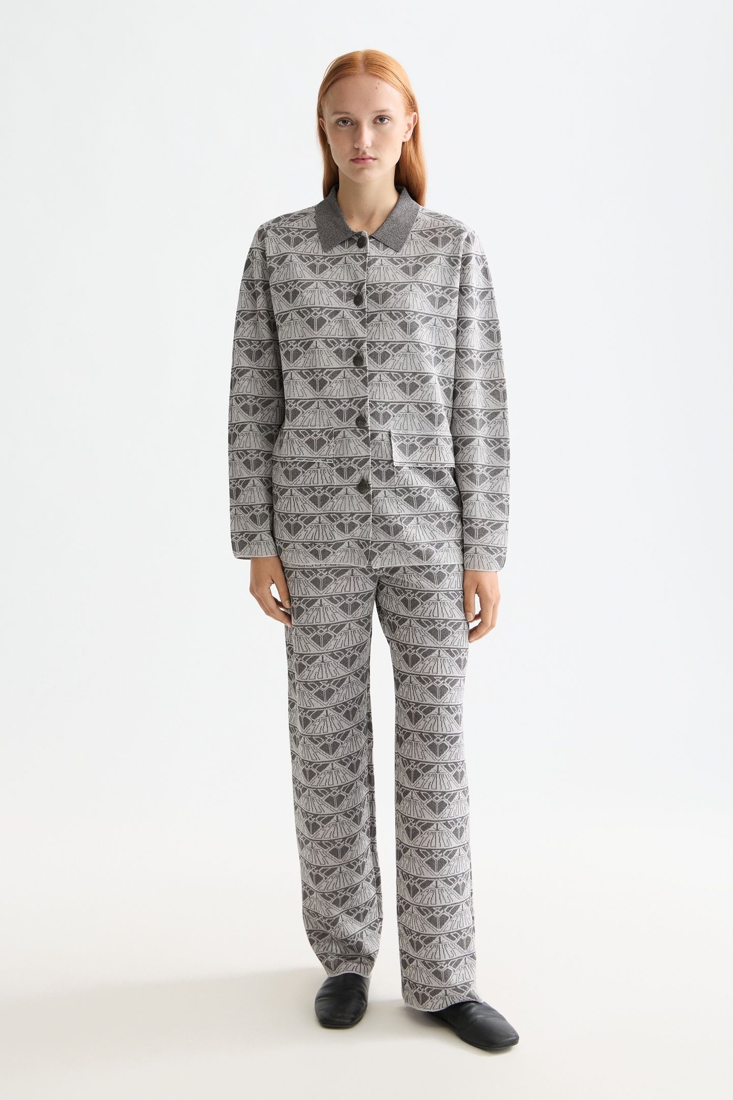 MONOGRAM JACQUARD KNITTED TROUSERS SILVER/GUNMETAL 2