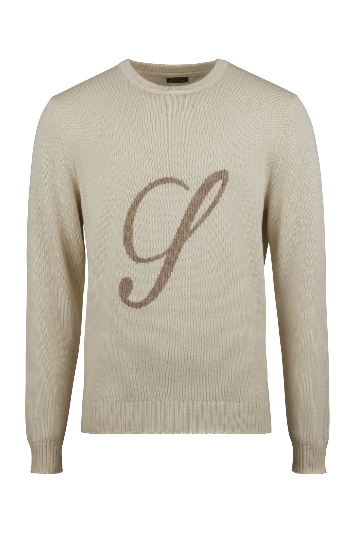 CREW NECK,INTARSIA LOGO CREAM 1