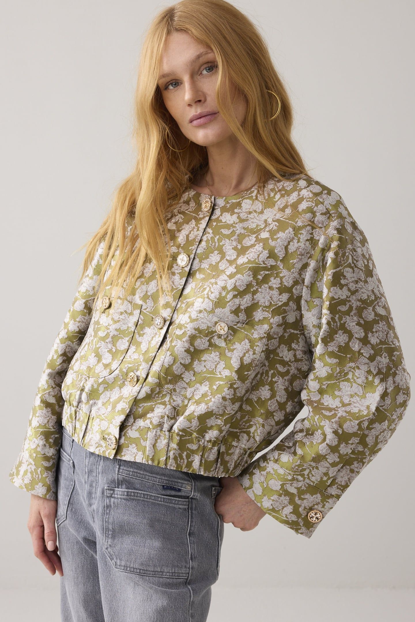 JACKET BOMBER LEAVES JAQUARD MISTY LIME 1