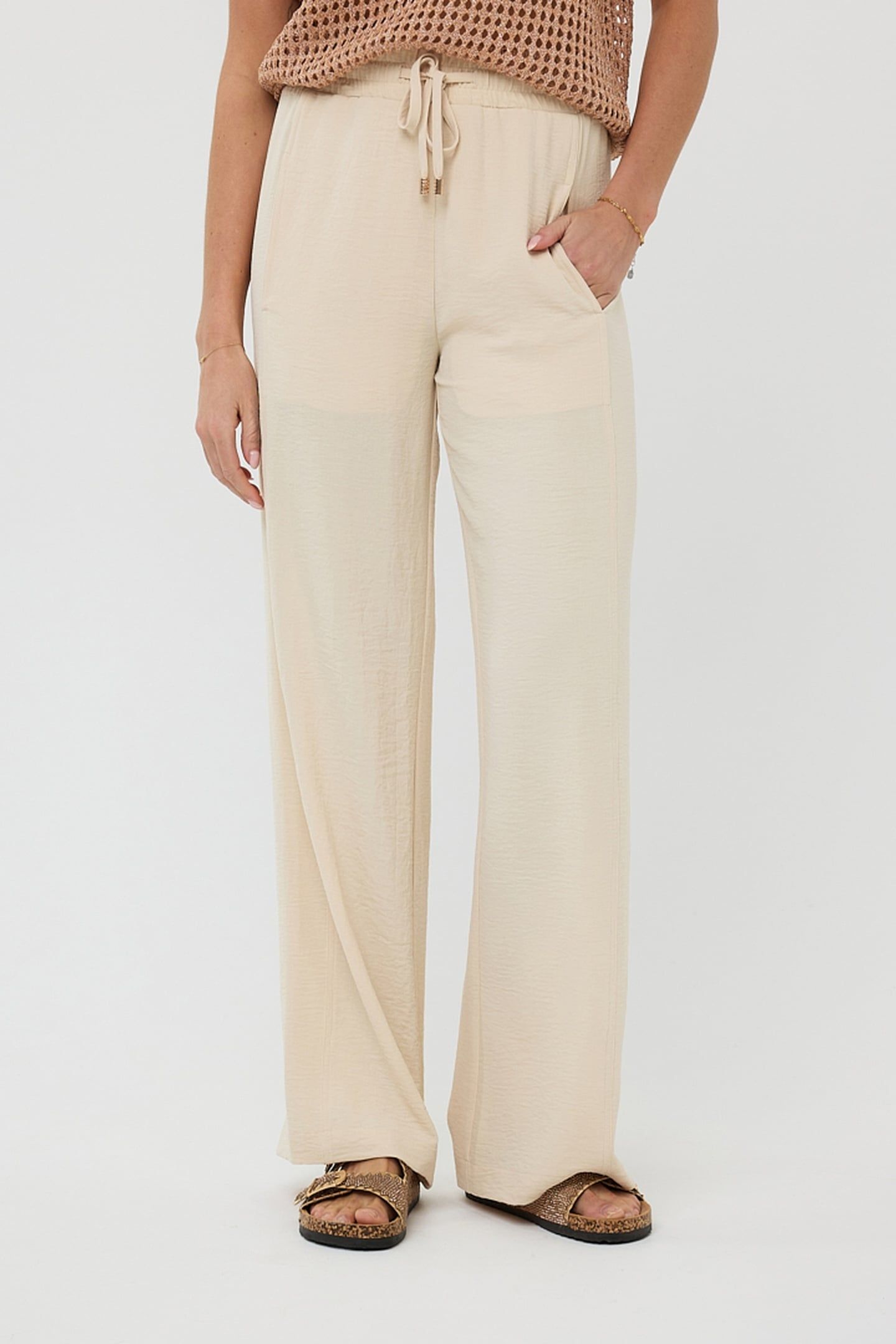 TROUSERS WIDE ELASTIC CRINKLE SAND 1