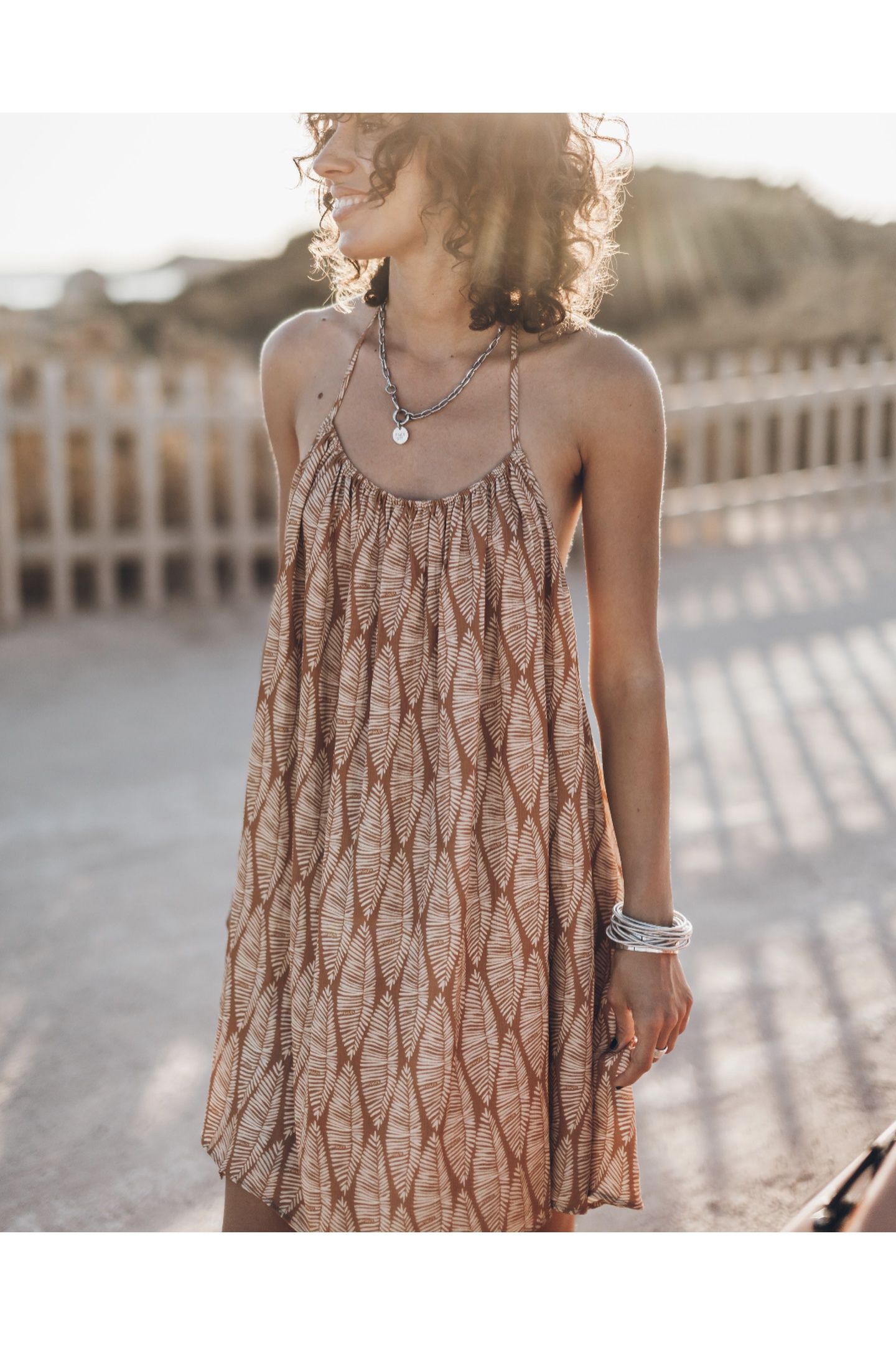 THE BROWN PRINTED SHORT BEACH DRESS 2
