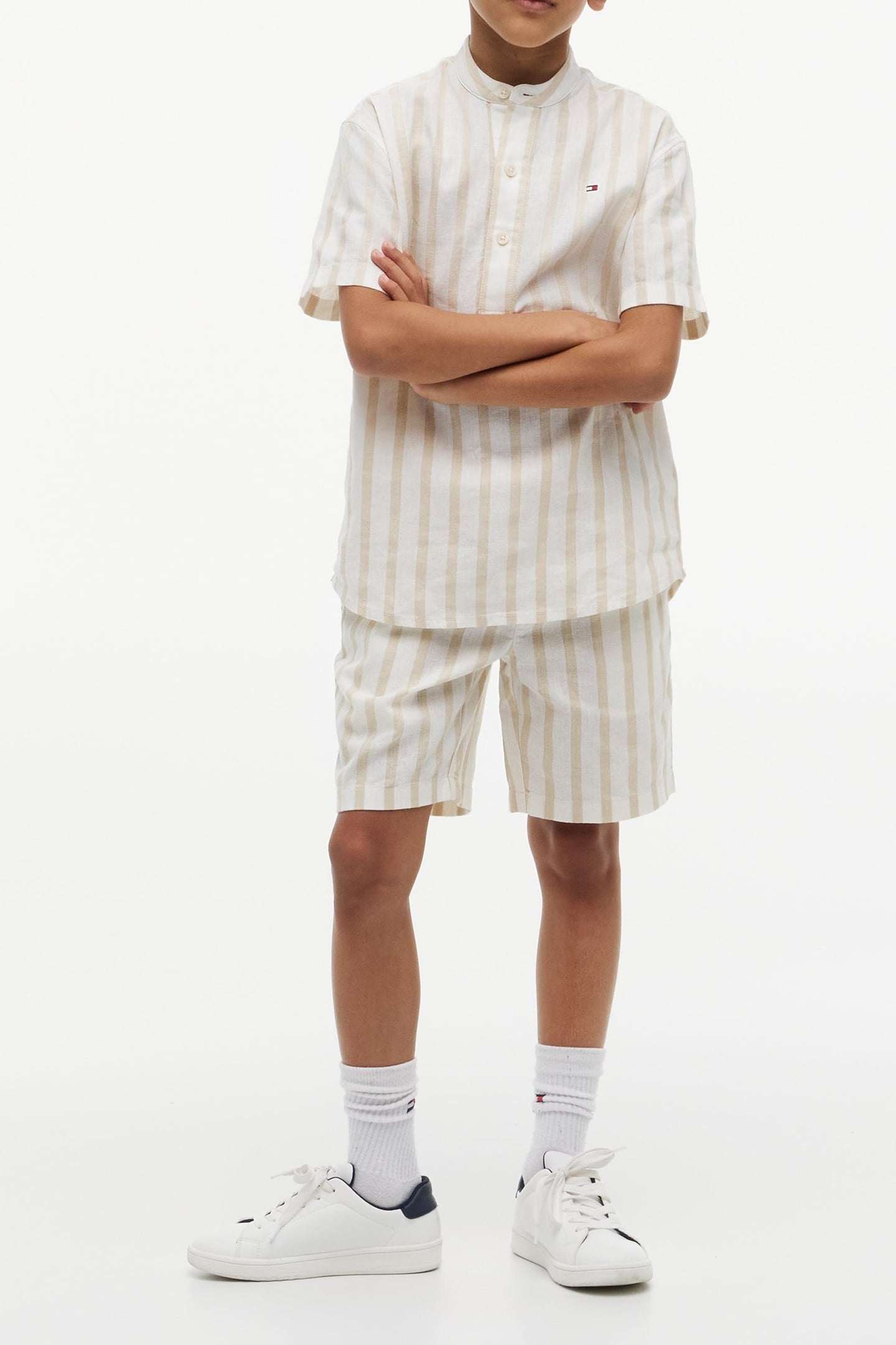 BOYS RELAXED LINEN BLEND CLASSIC BEIGE STRIPE 2
