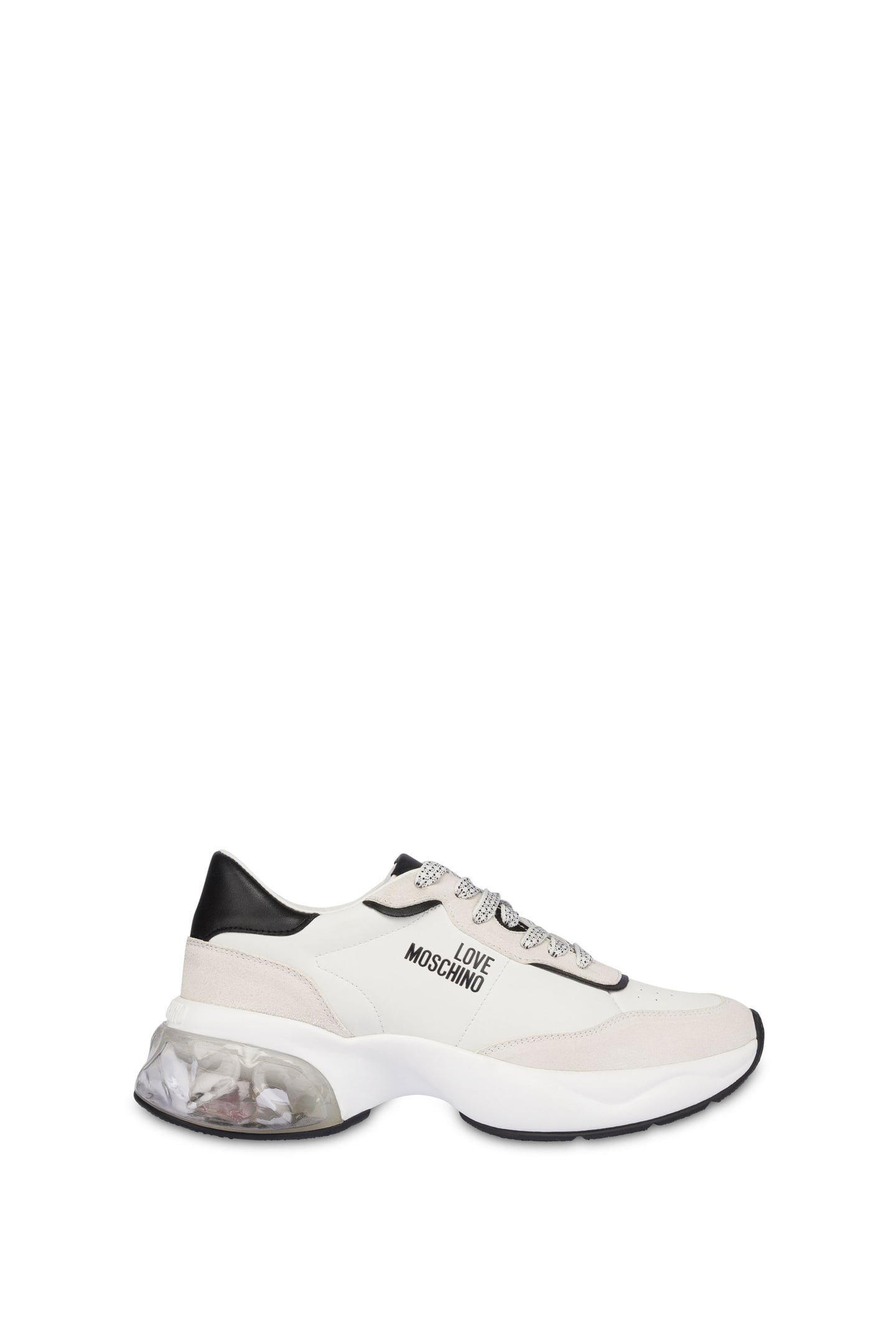 CRYSTAL LOVE CALFSKIN AND SPLIT LEATHER SNEAKERS WHITE 1