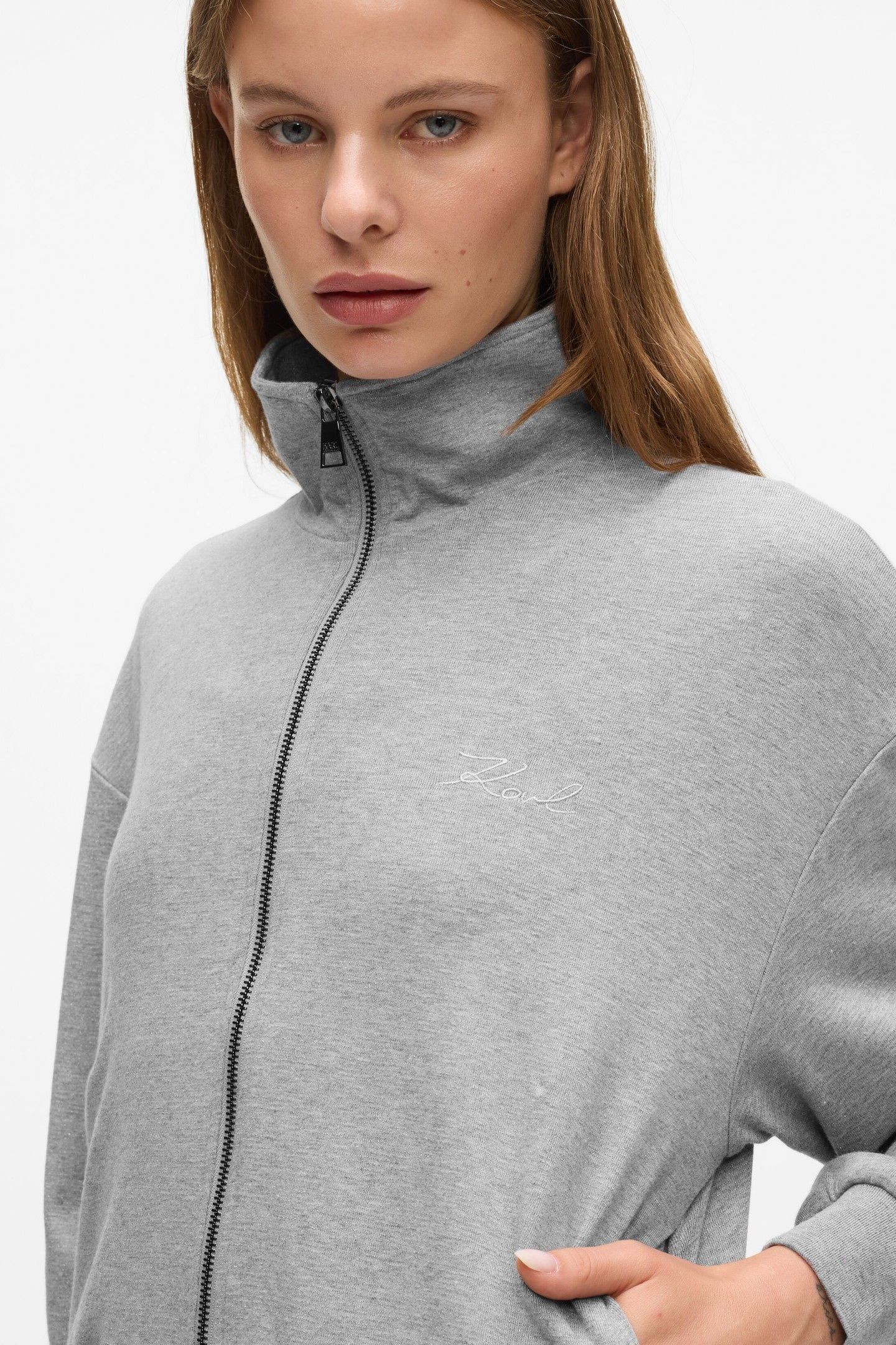 SIGNATURE LUREX ZIP UP MEDIUM GREY MELANGE 4