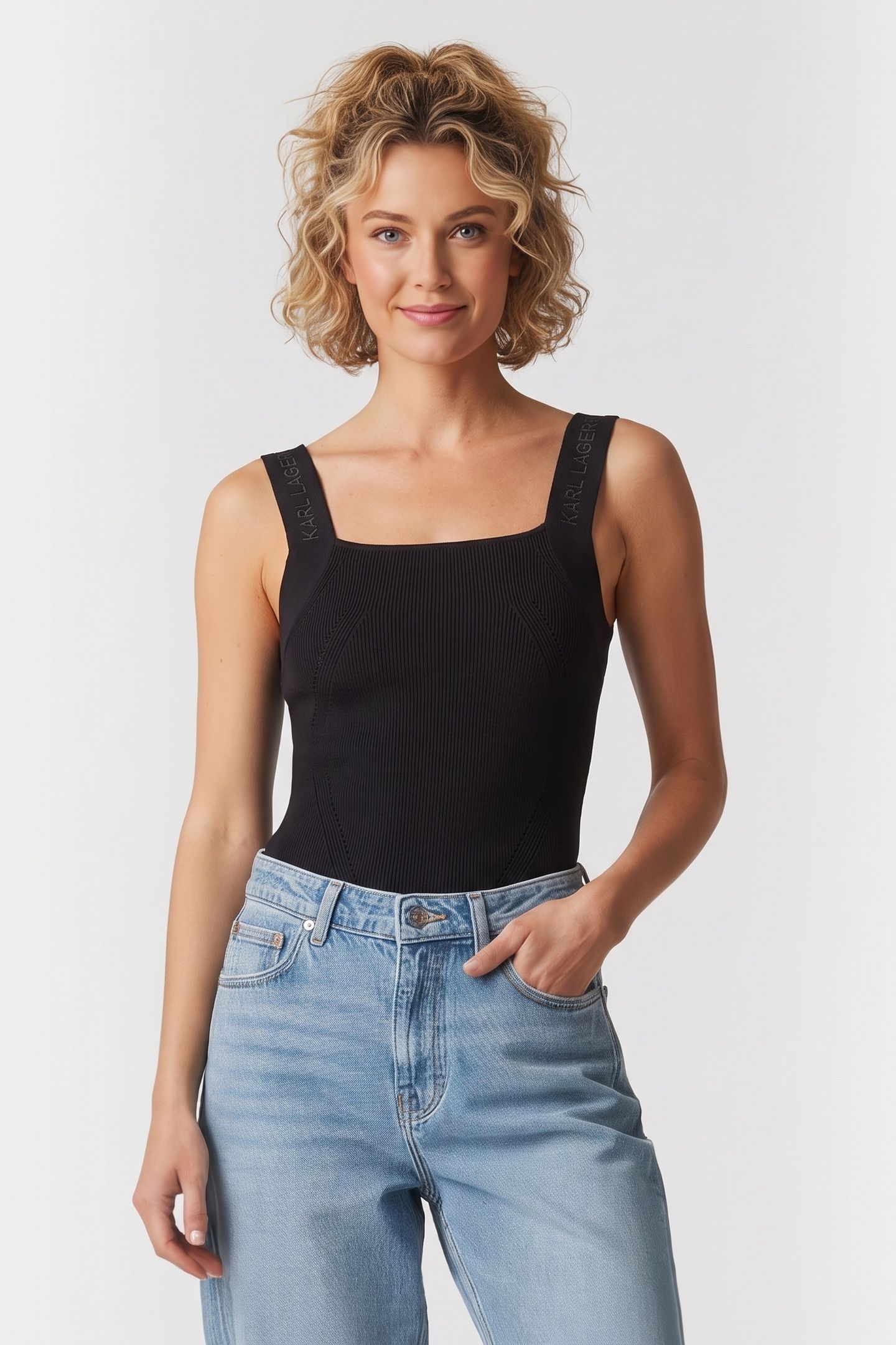 LOGO STRAP KNIT SINGLET BLACK 1