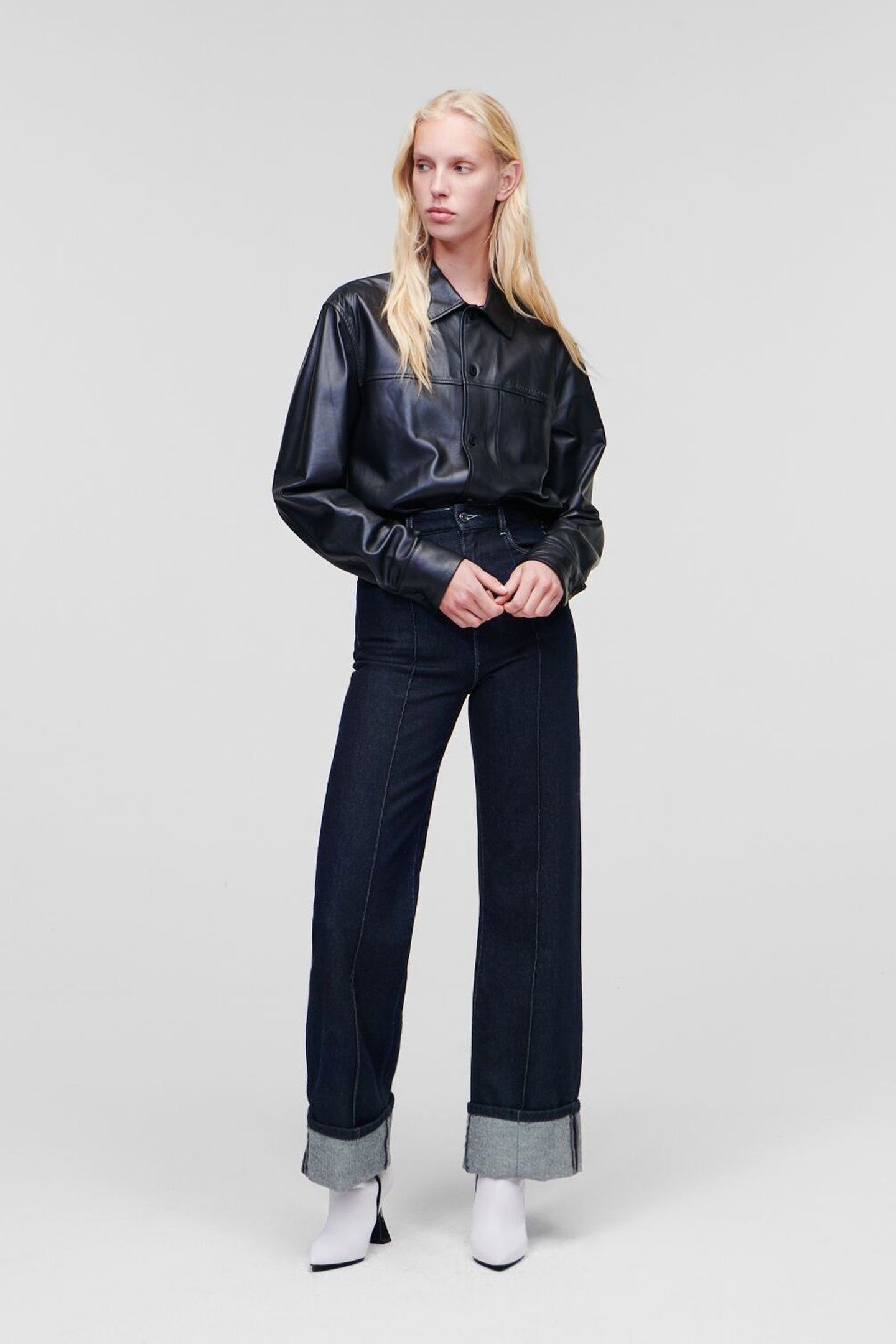 WIDE LEG DENIM W/ PIN-TUCK DARK GREY 3