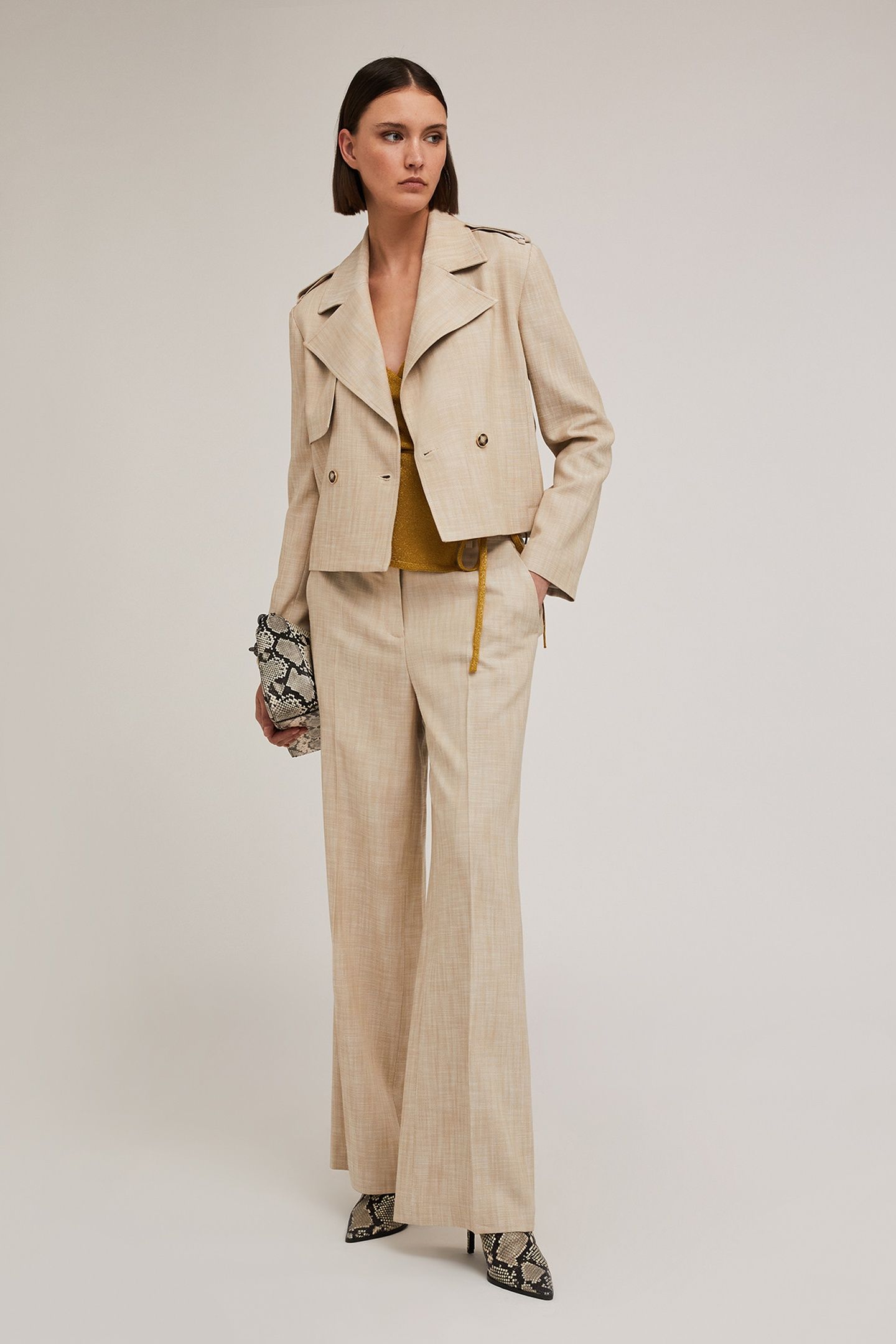 POLYVISCOSE DOUBLE-BREASTED SHORT JACKET BEIGE 3