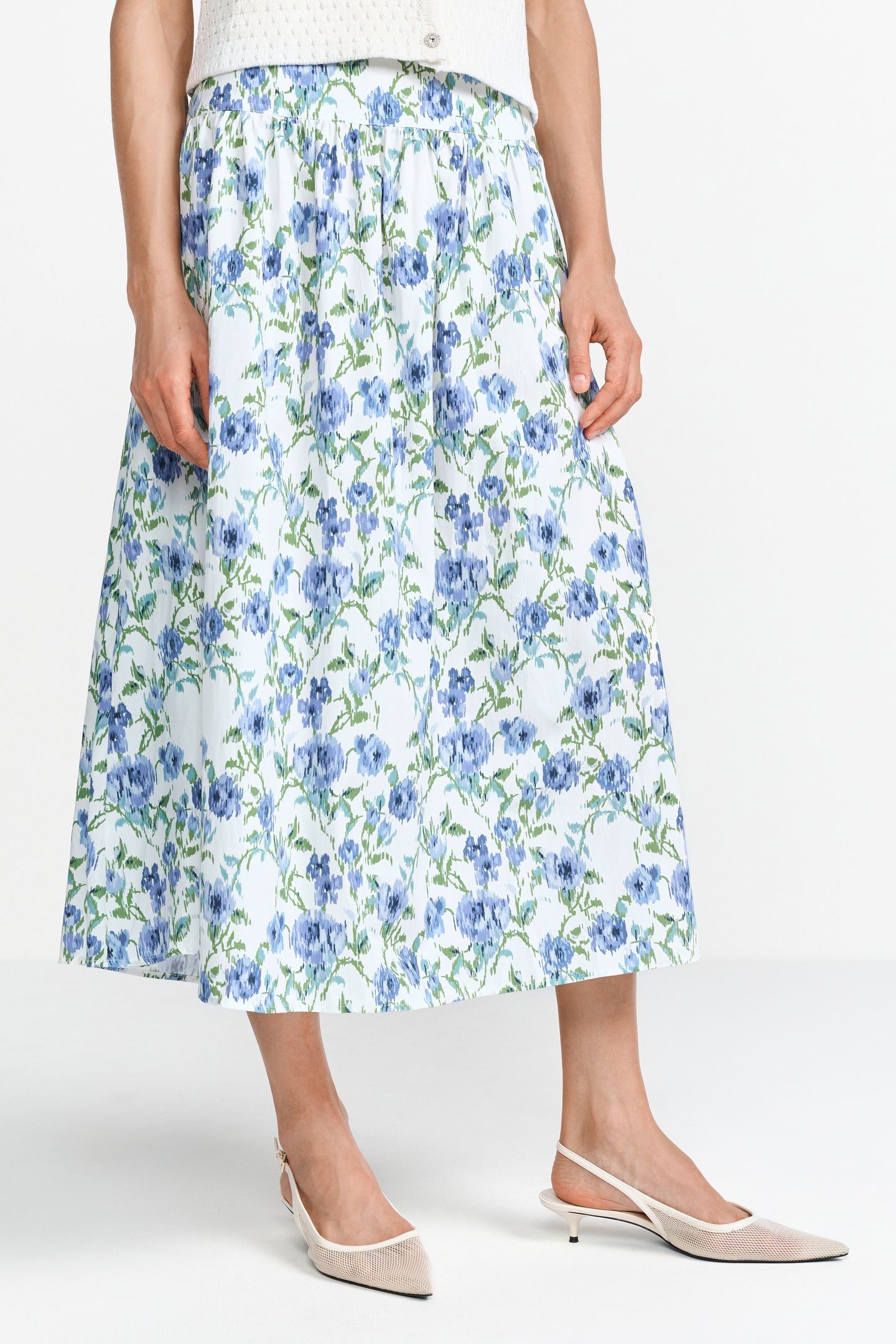 PRINTED COTTON MIDI SKIRT PALACE BLUE 1