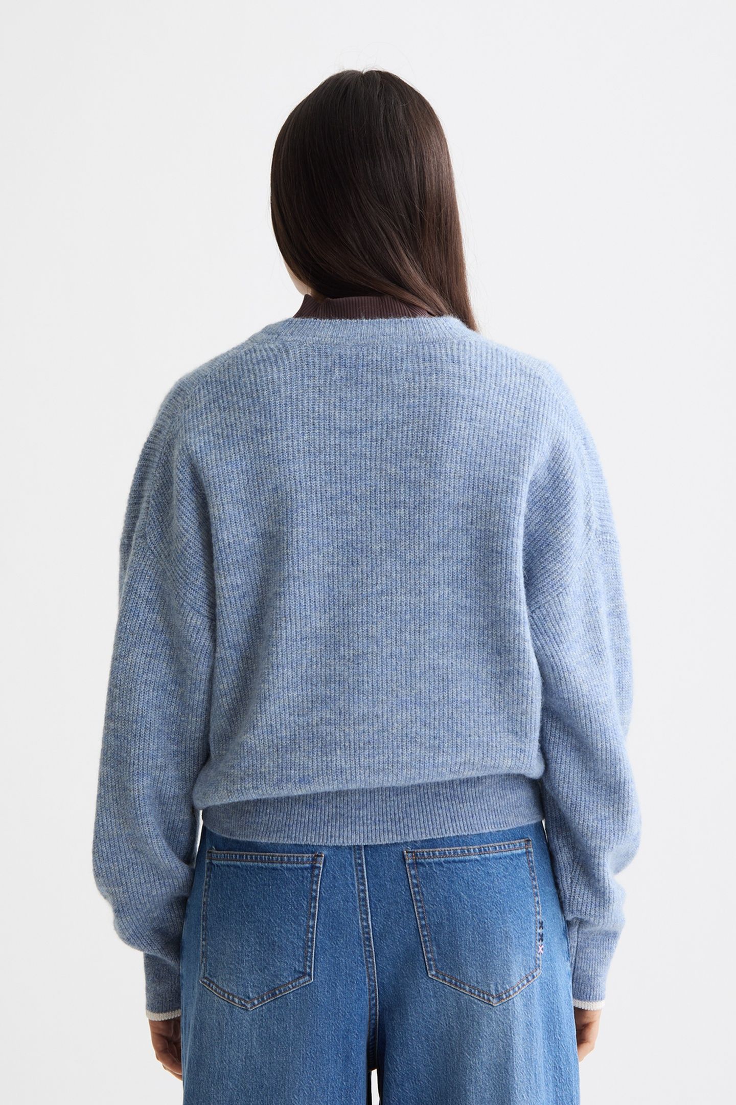 FUZZY CREW NECK PULLOVER FADED DENIM MELANGE 3
