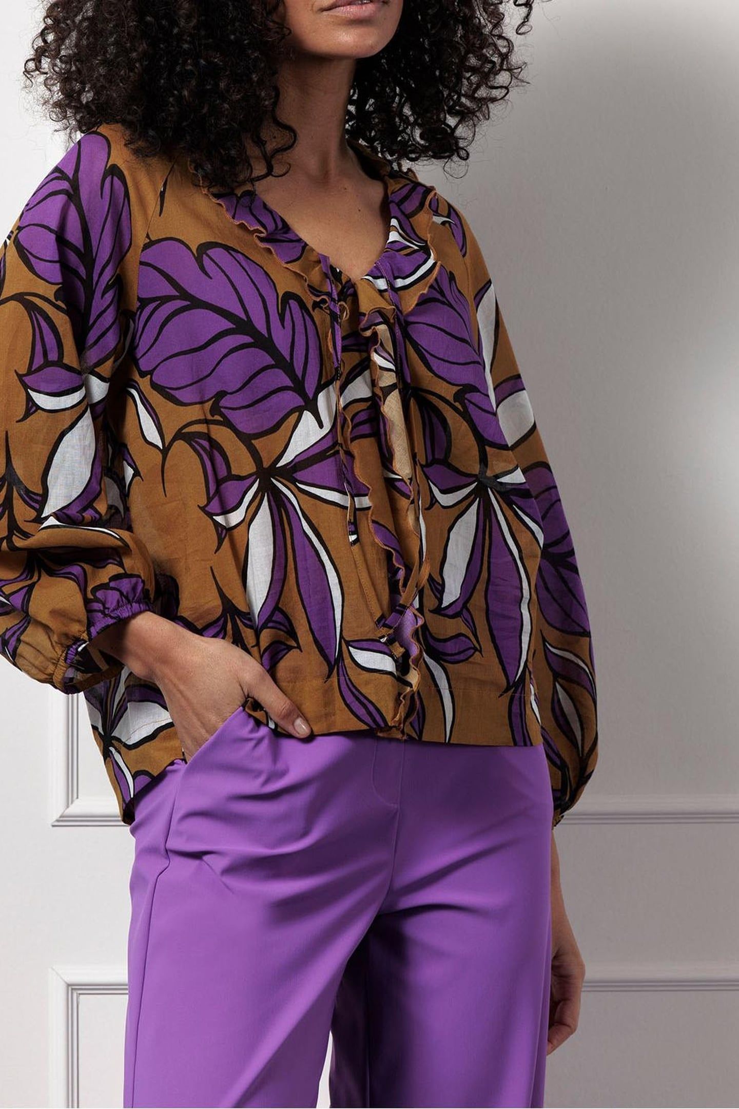 LOLA FLOWER BLOUSE HONEY/PURPLE 1