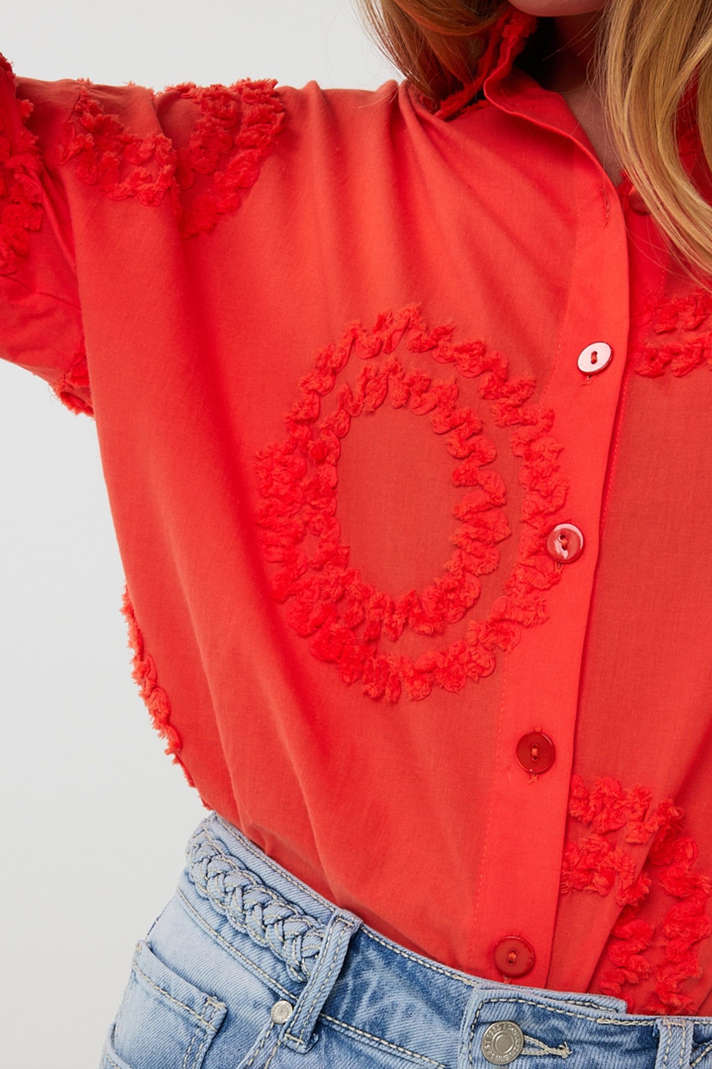 BLOUSE 3D CIRCLED EMBROIDERY RED ORANGE 7